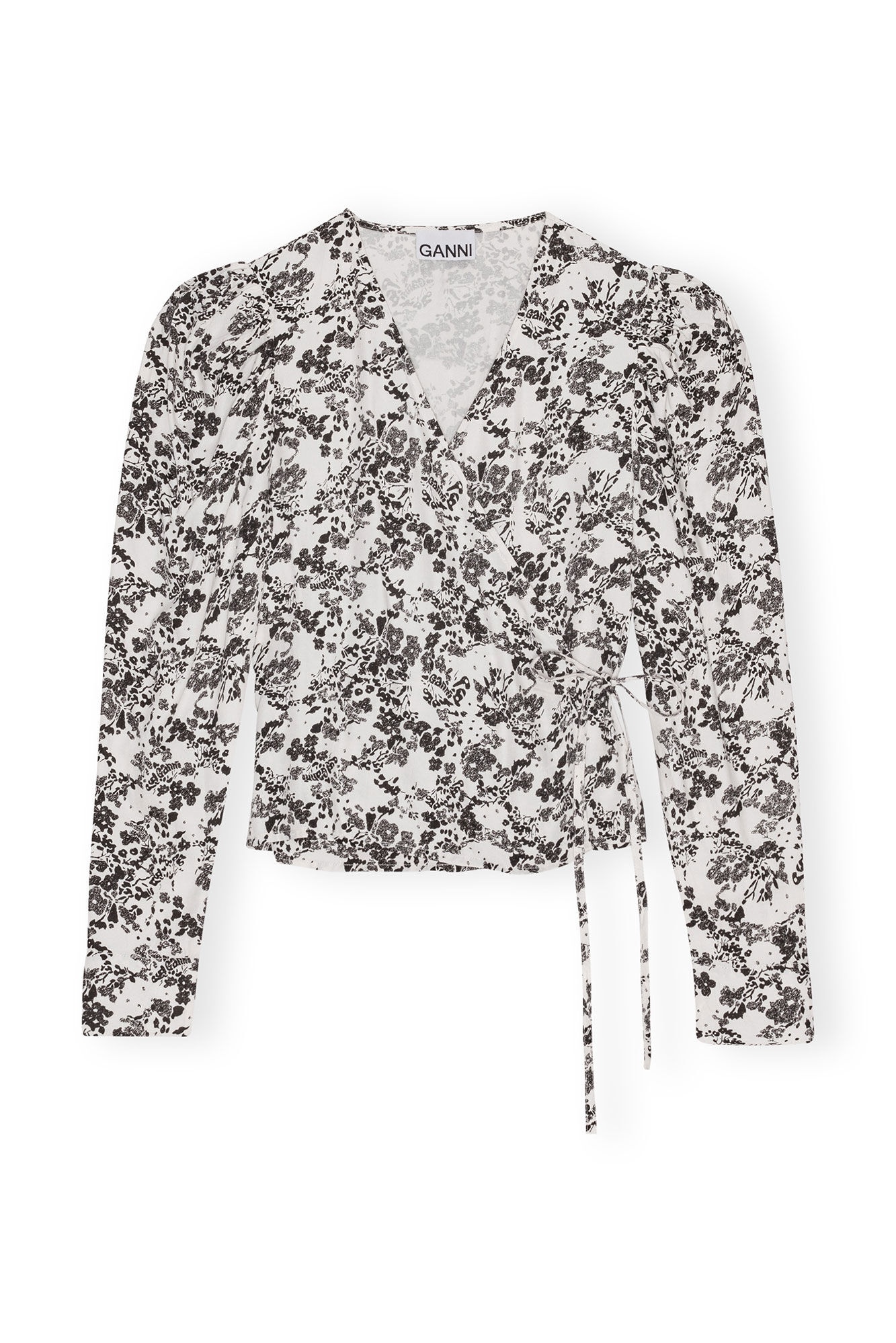 FLORAL TWILL WRAP BLOUSE - 6