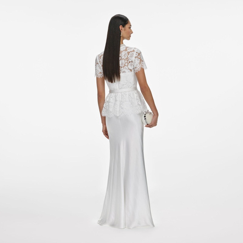 self-portrait White Lace Satin Maxi Dress outlook