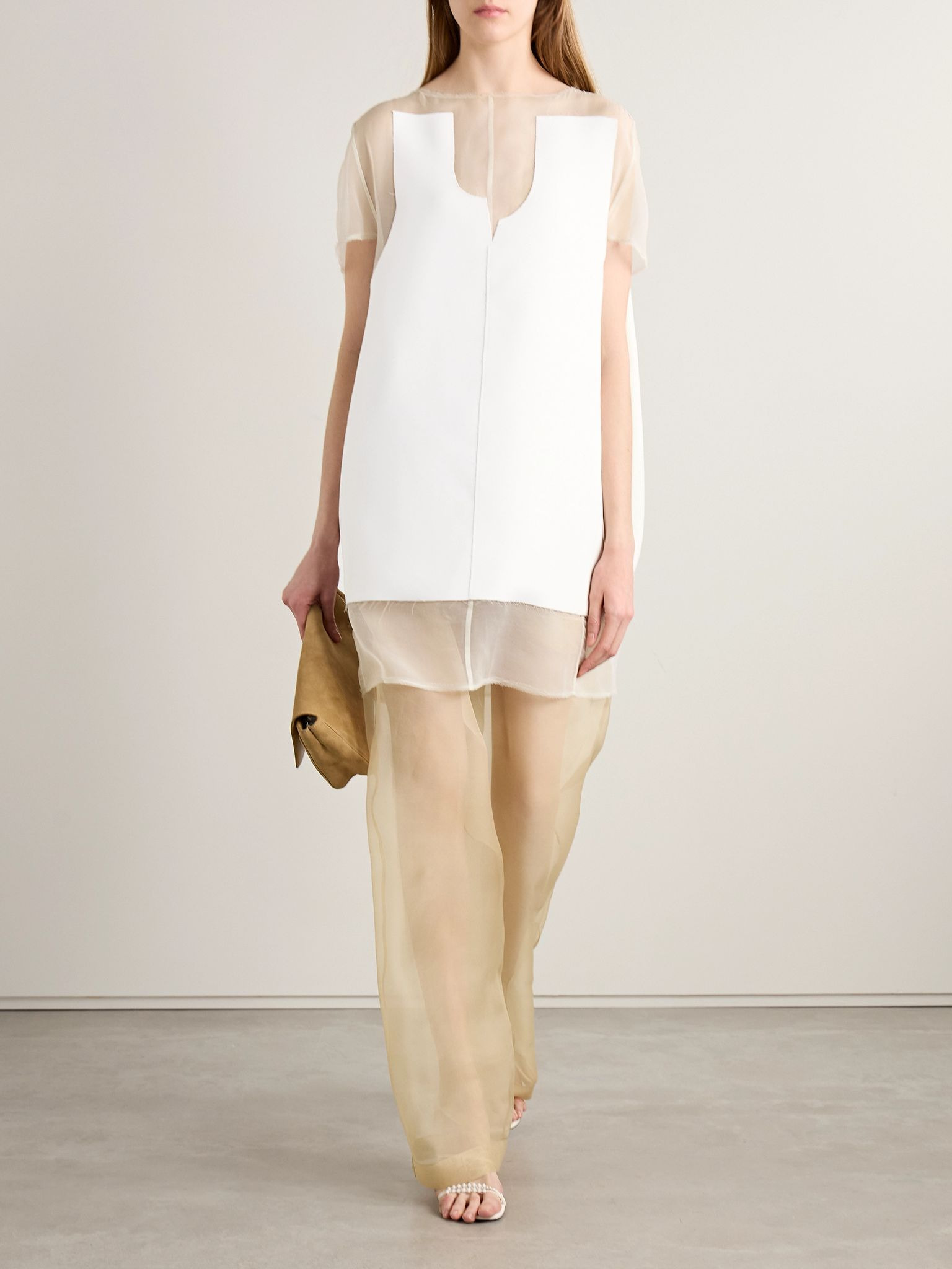 Winona paneled crepe and chiffon mini dress White - 2