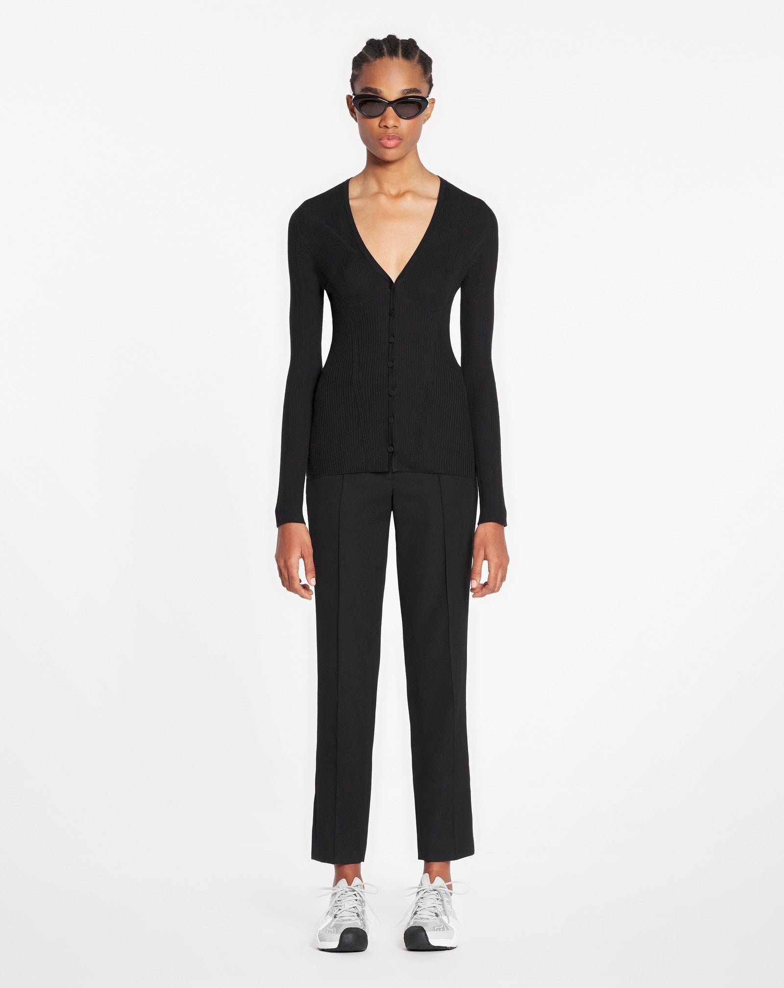 V NECK RIBBED CARDIGAN IN SILK AND CASHMERE - 2