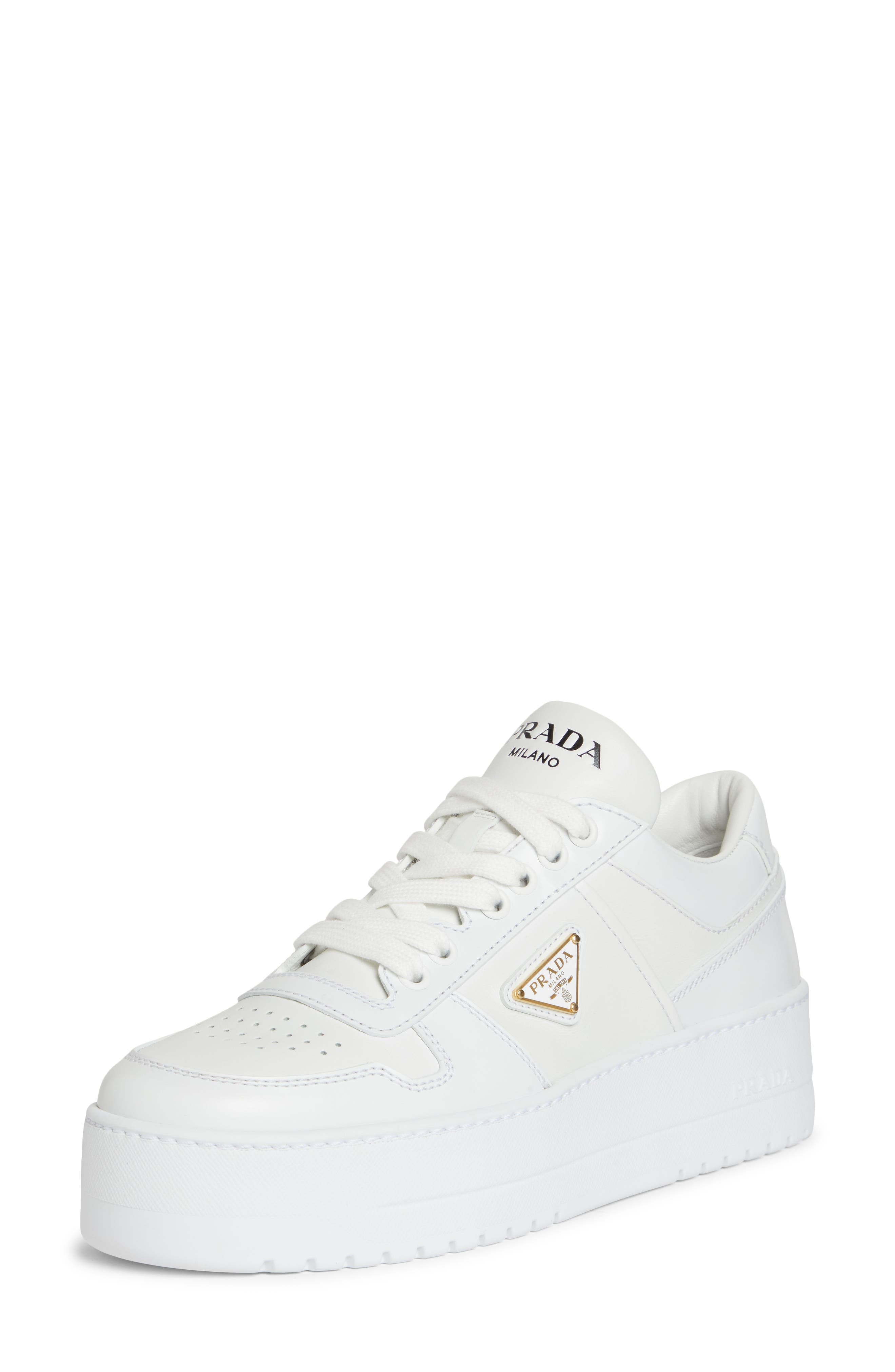 Prada Flatform Downtown Leather Sneaker in Bianco at Nordstrom - 1