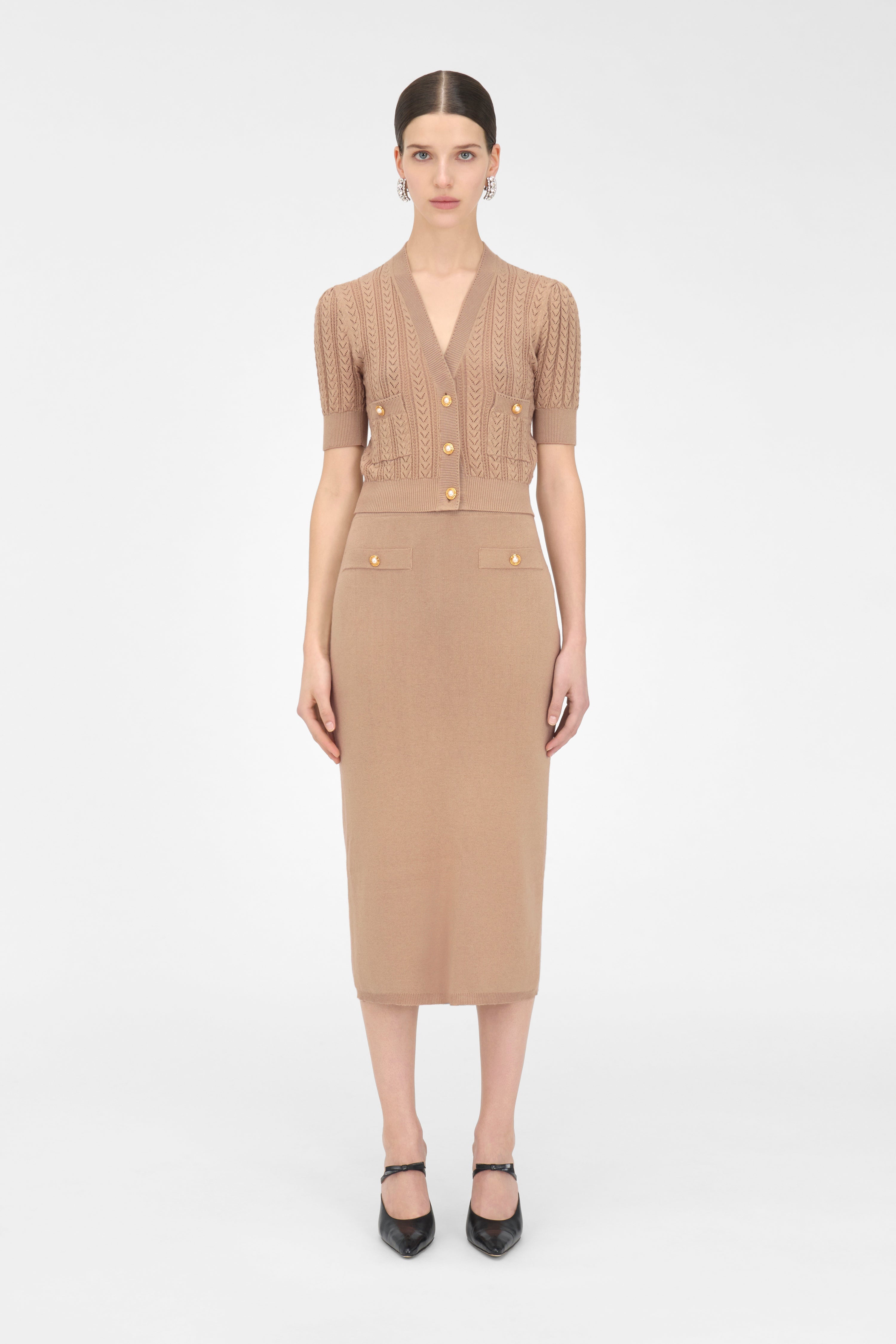 COTTON AND CASHMERE BLEND MIDI SKIRT - 3