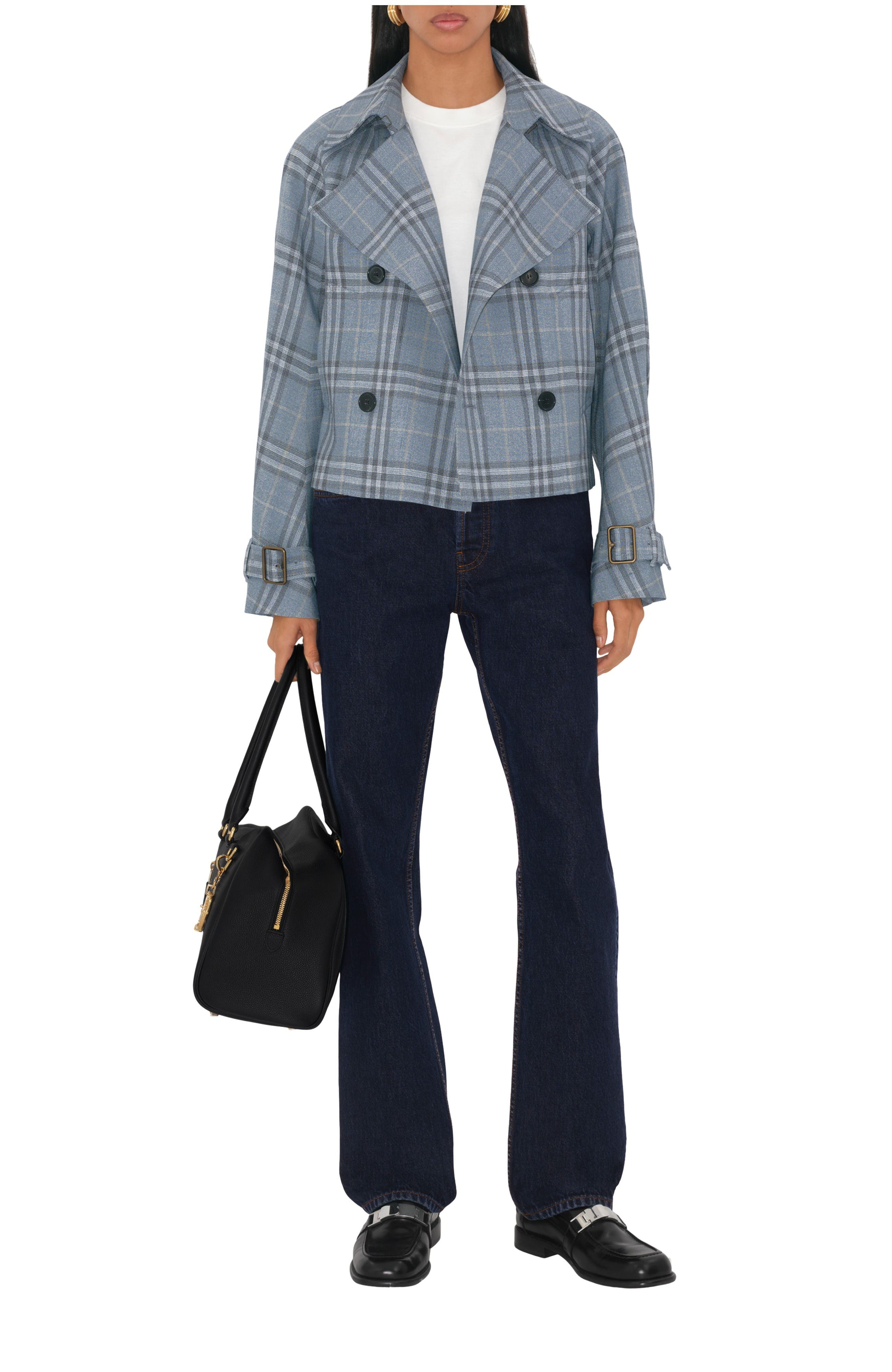 burberry Check Silk Blend Trench Jacket in Gale at Nordstrom - 1