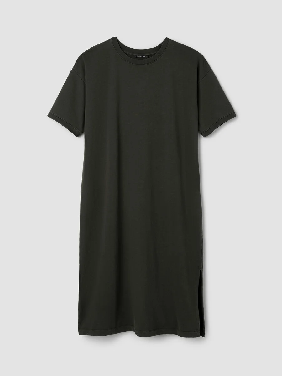 Garment-Dyed Organic Cotton Terry Crew Neck Dress - 1