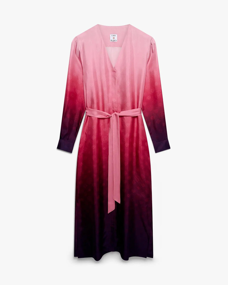Aubergine Gradient Collarless Silk Shirt Dress 1