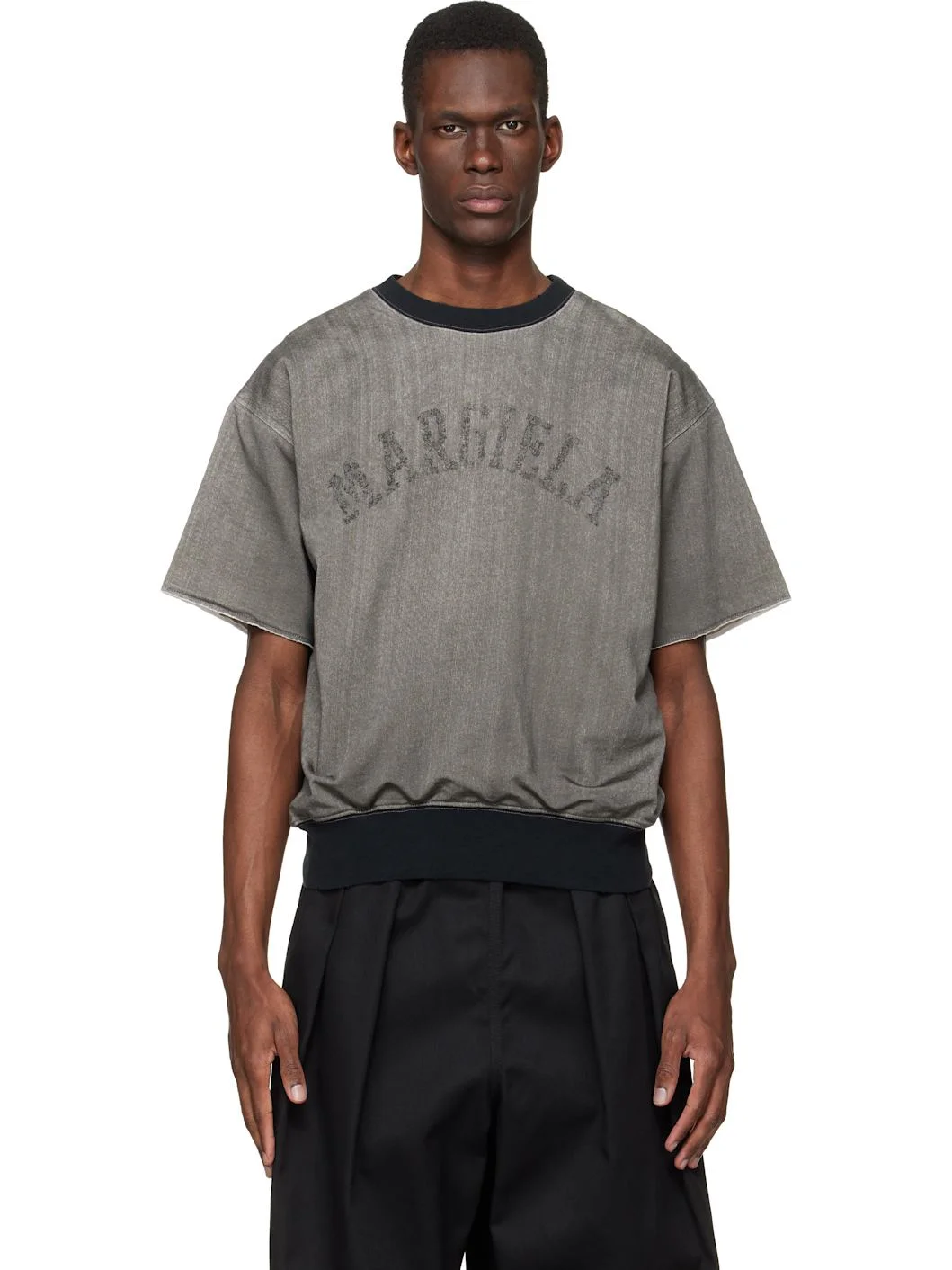 Black & Gray Cotton Varsity T-shirt - 1