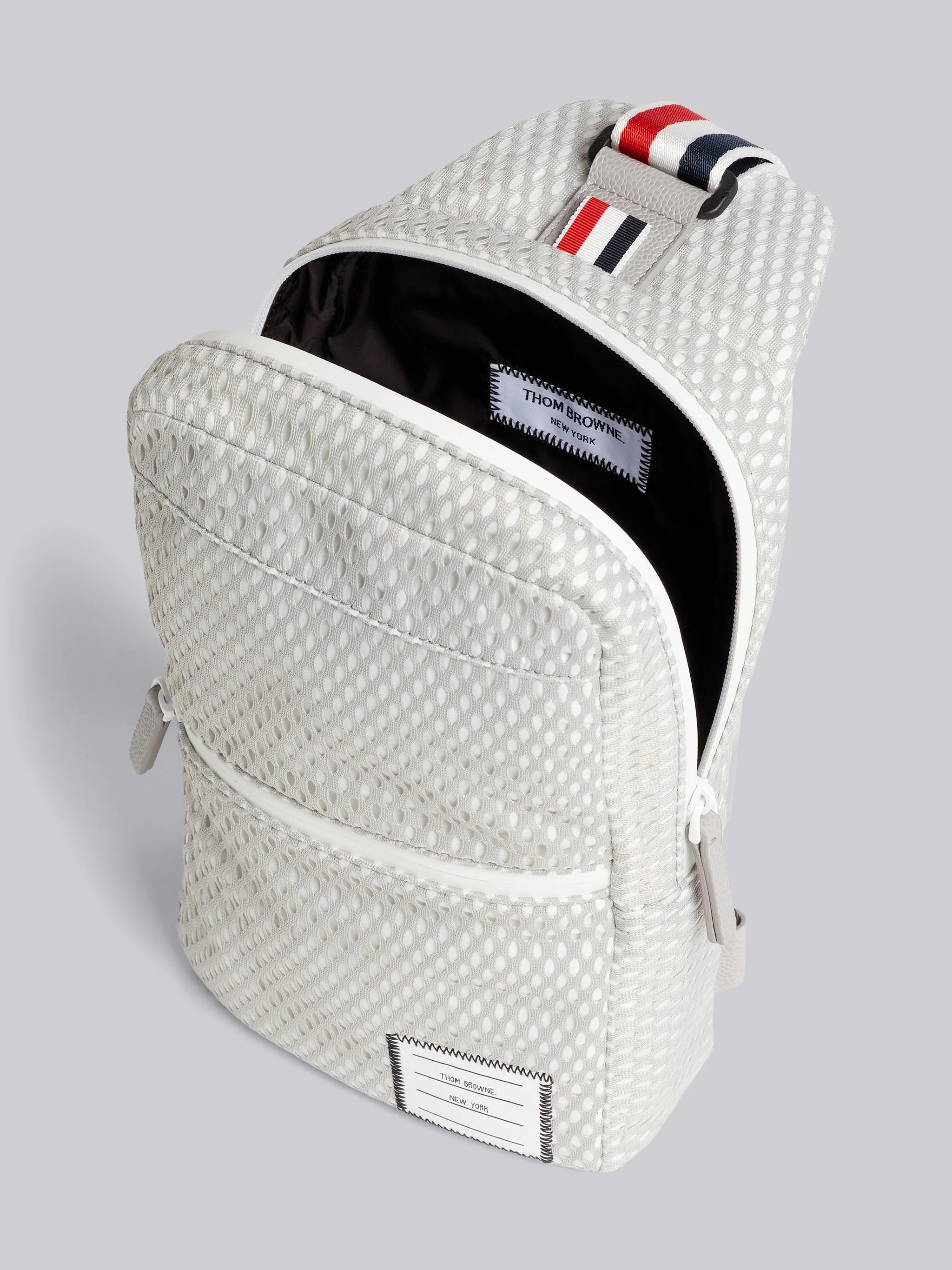 Medium Grey Heavy Athletic Mesh Striped Strap Crossbody Bag - 5