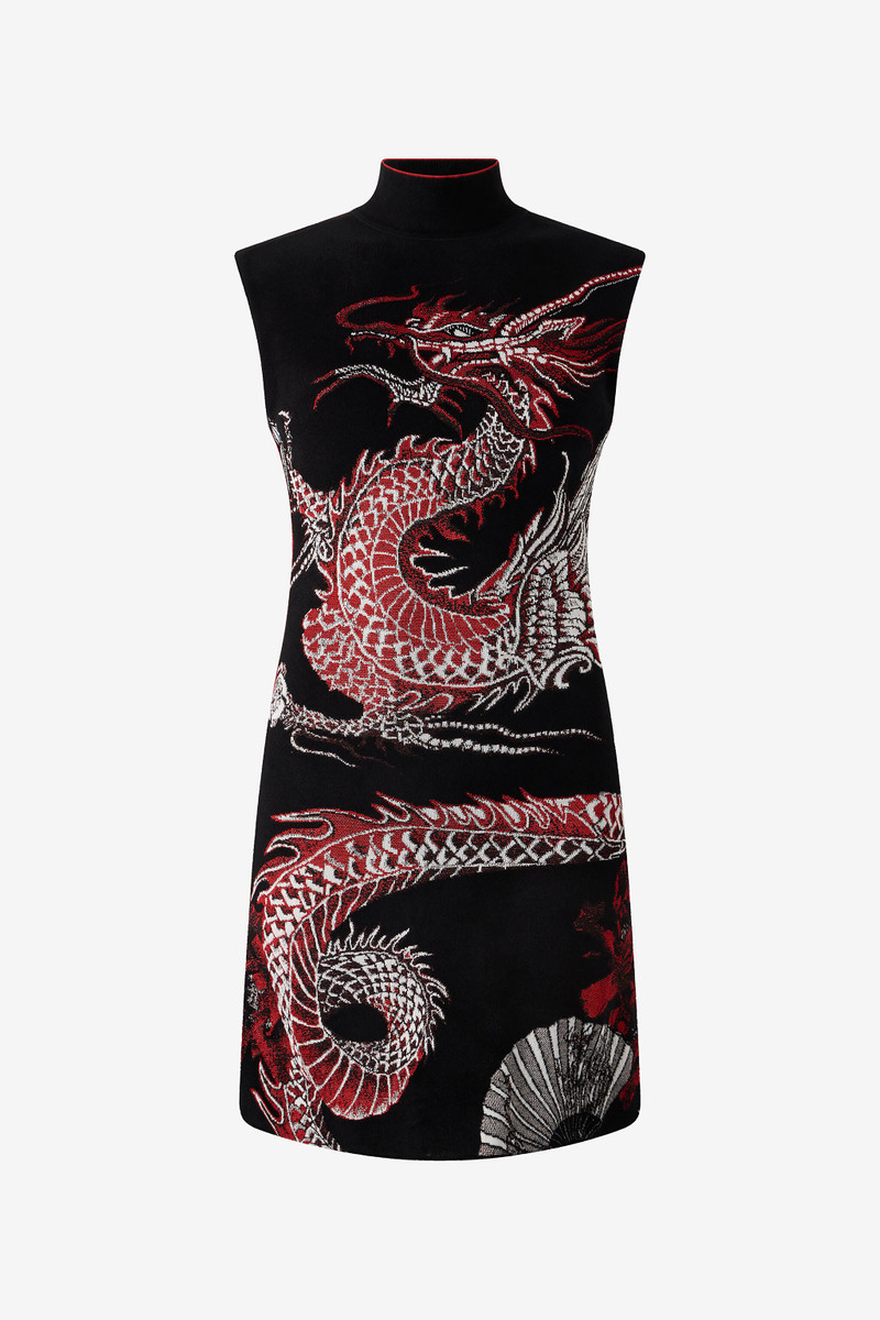 Mini Dress With Floral And Dragon Pattern 1