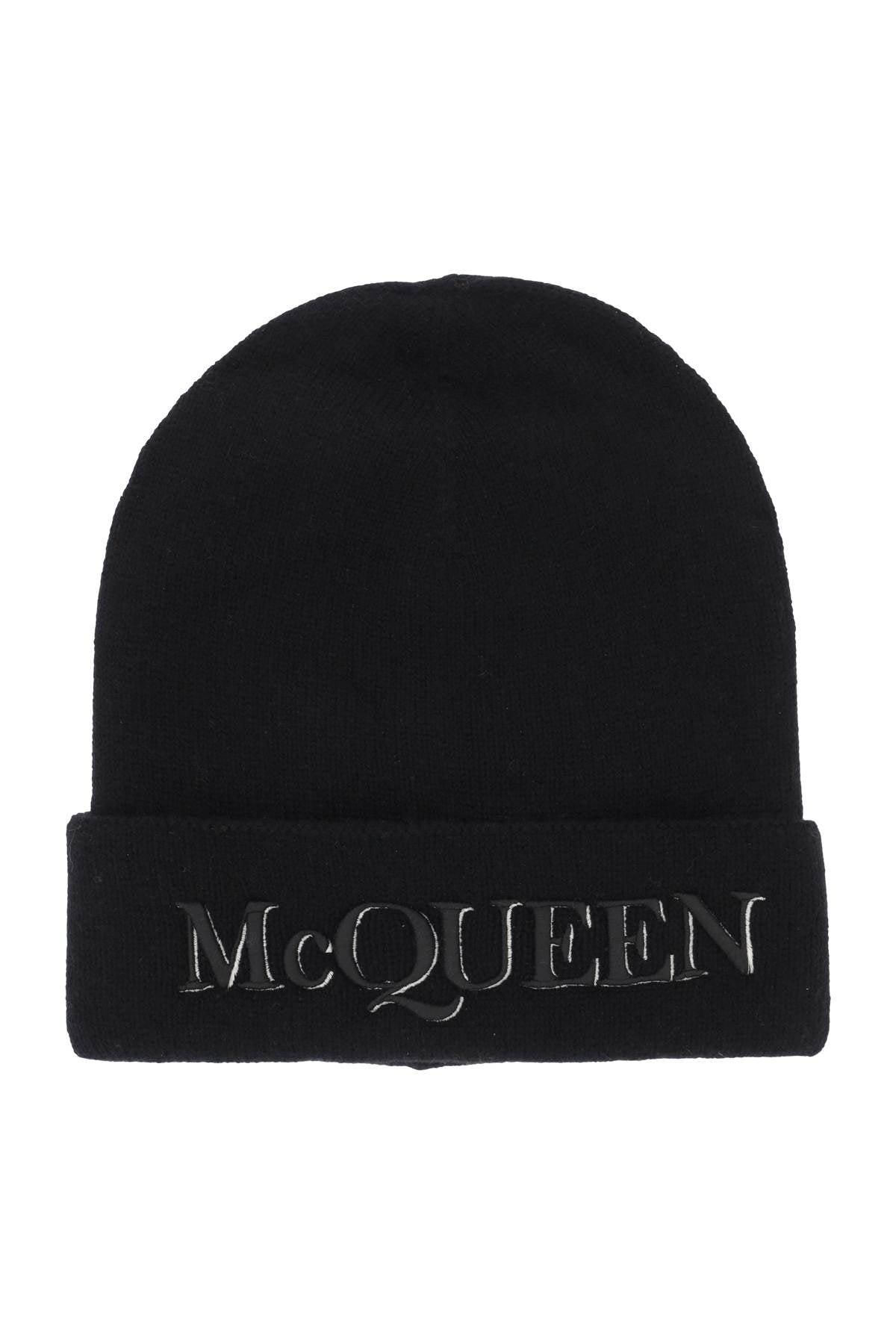 Alexander Mcqueen Cashmere Beanie With Logo Embroidery Men - 1