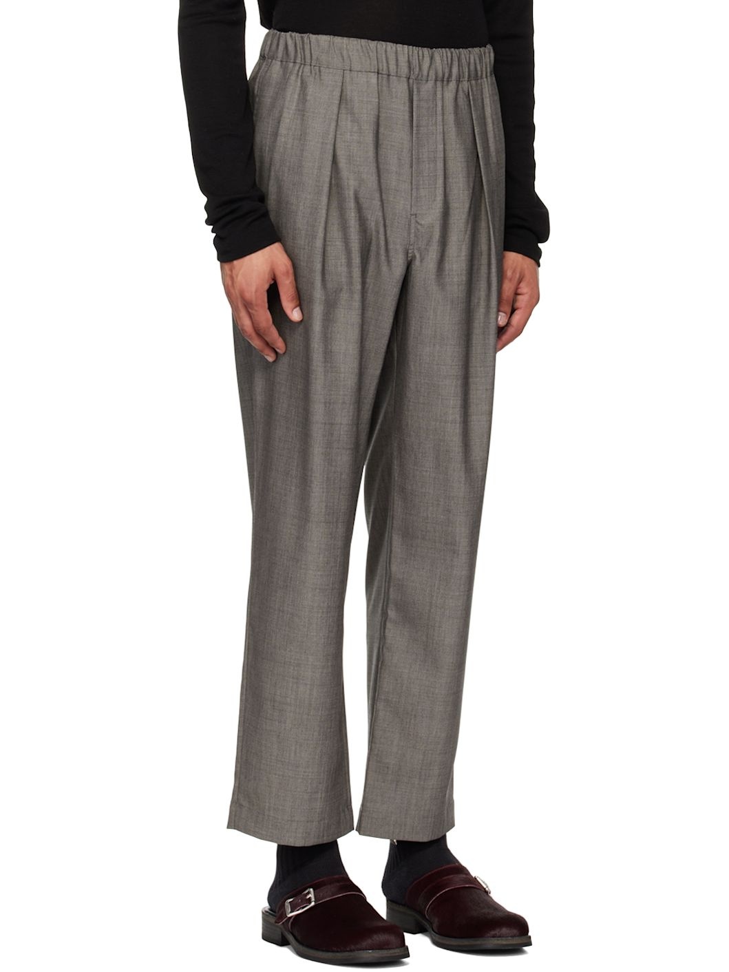 Gray Tapered Elasticated Pleated Trousers - 2