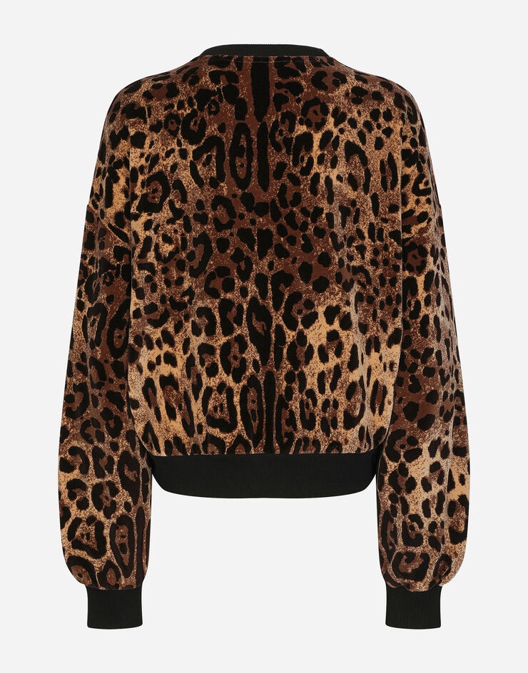 Round-neck chenille sweatshirt with jacquard leopard design - 2