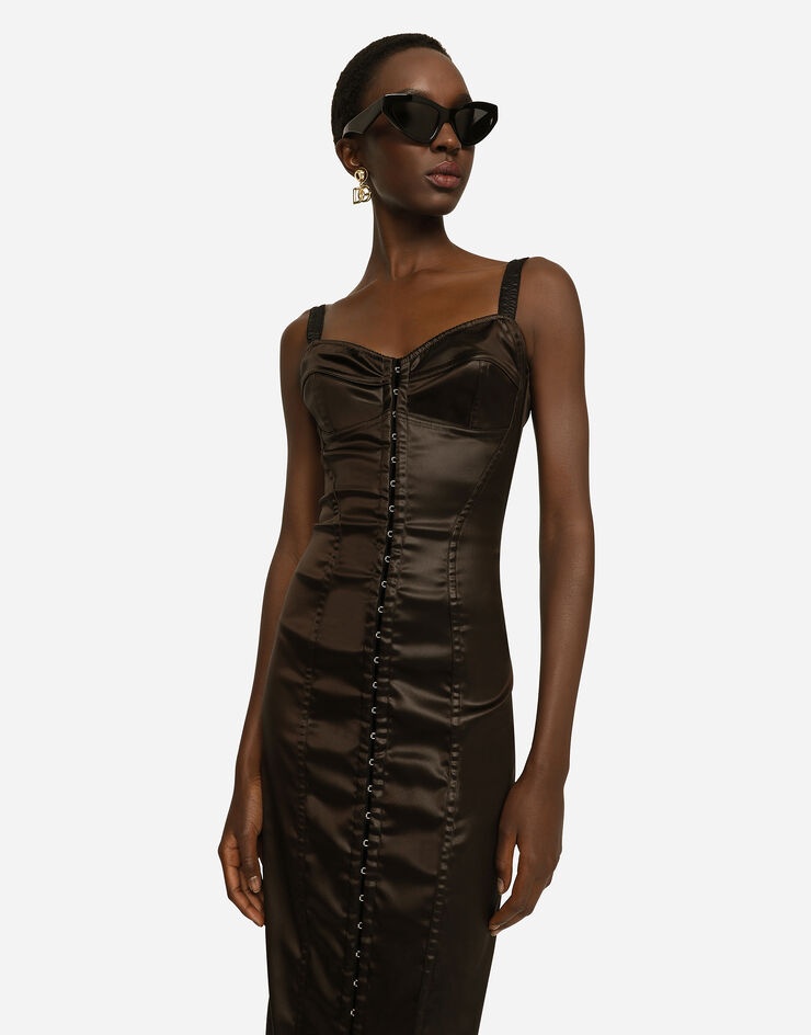 Glossy satin calf-length corset dress - 4