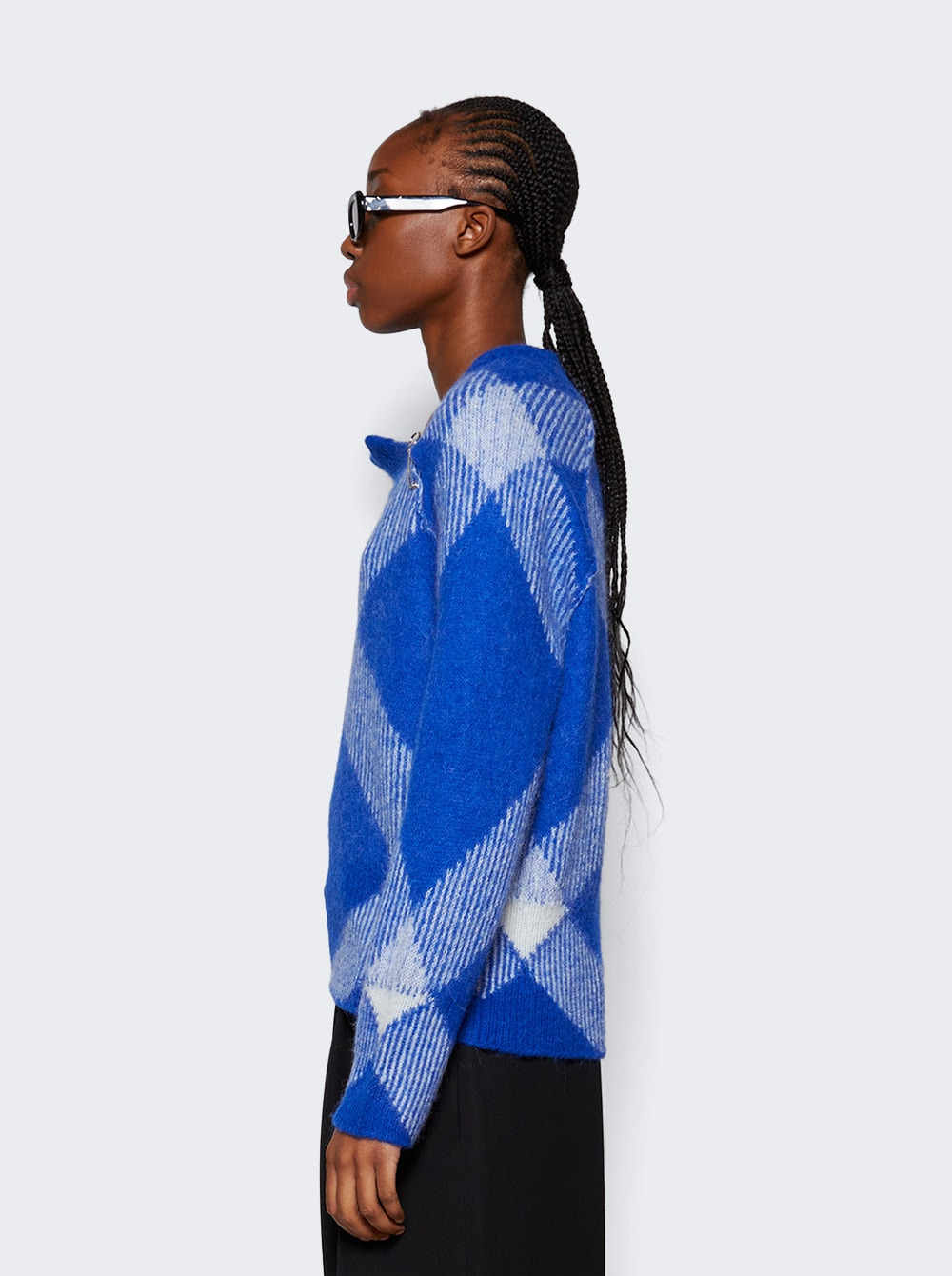 Check Alpaca Wool Blend Sweater Blue - 4