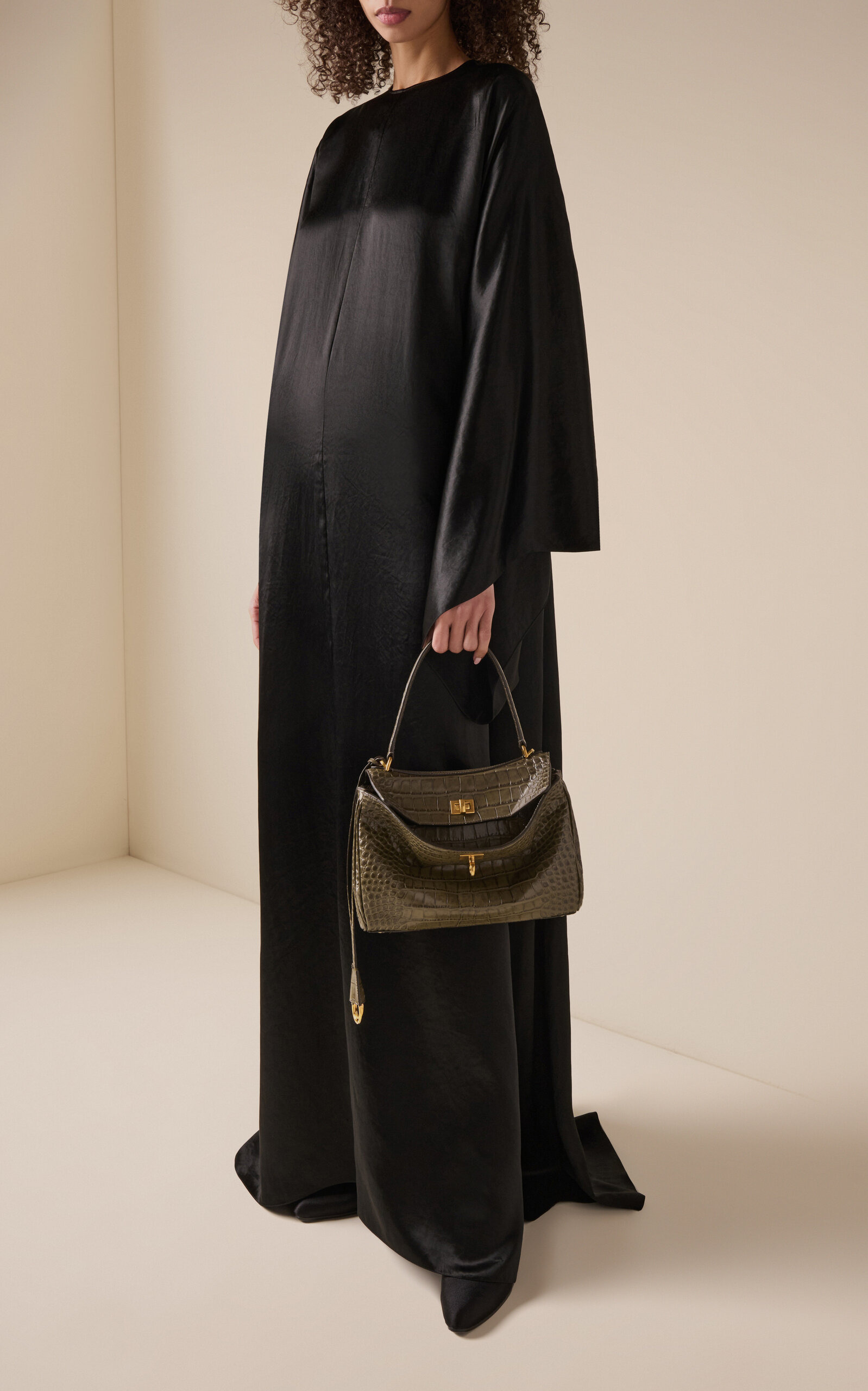 Satin Maxi Caftan Dress black - 2