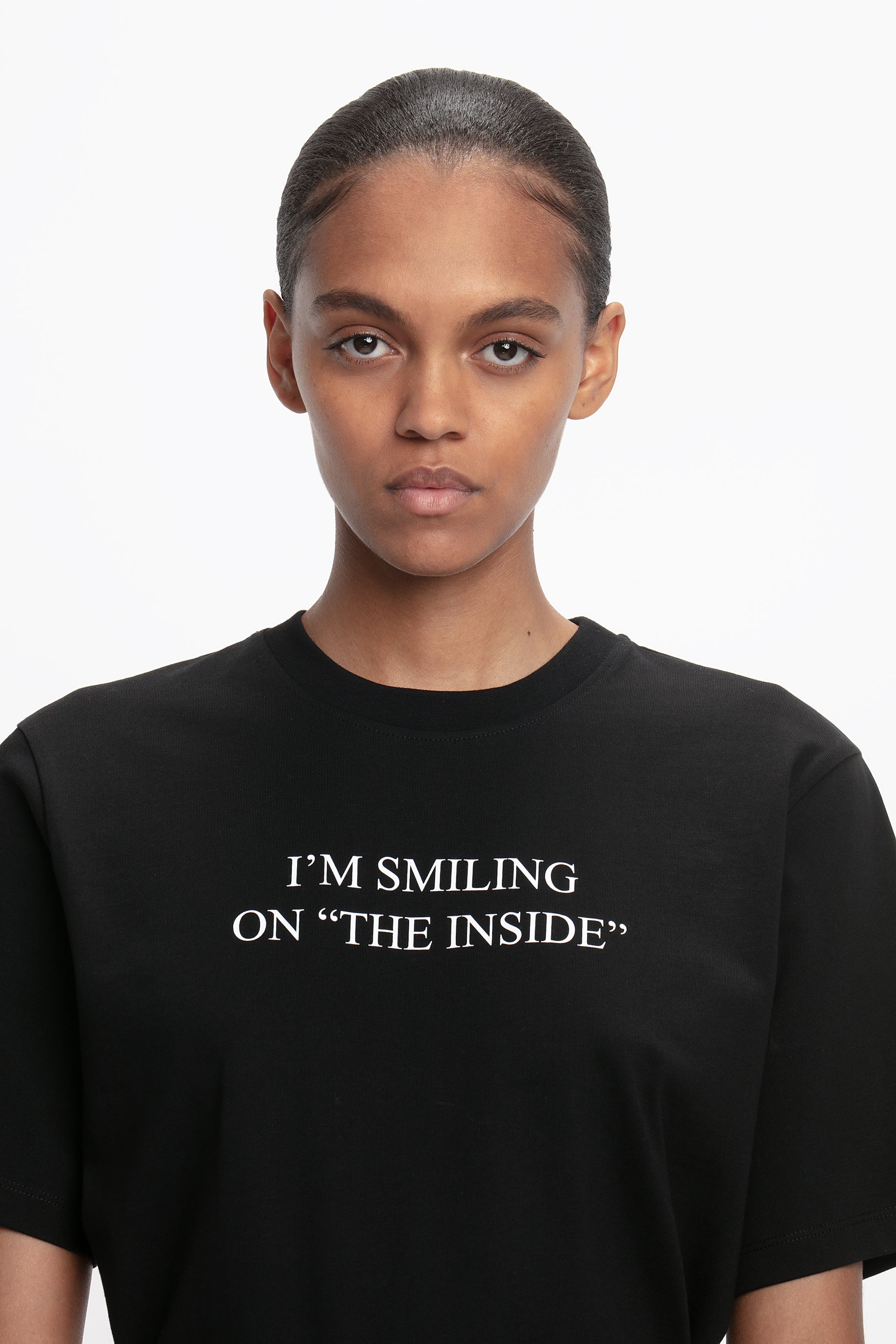 I'm Smiling On The Inside Slogan T-Shirt in Black - 5