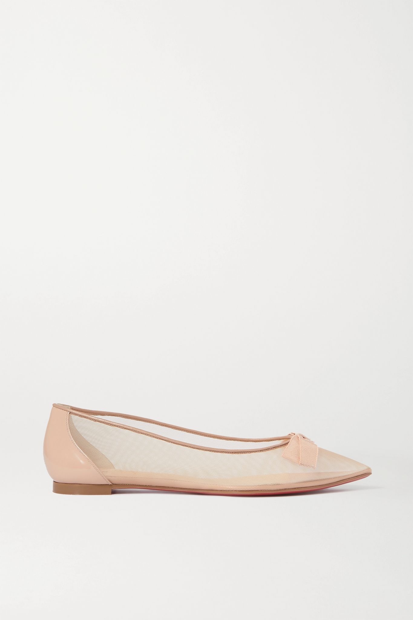 Follies bow-detailed mesh and patent-leather point-toe flats - 1