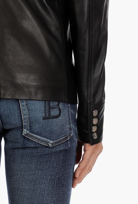Black leather blazer with double-breasted buttoned fastening - 5