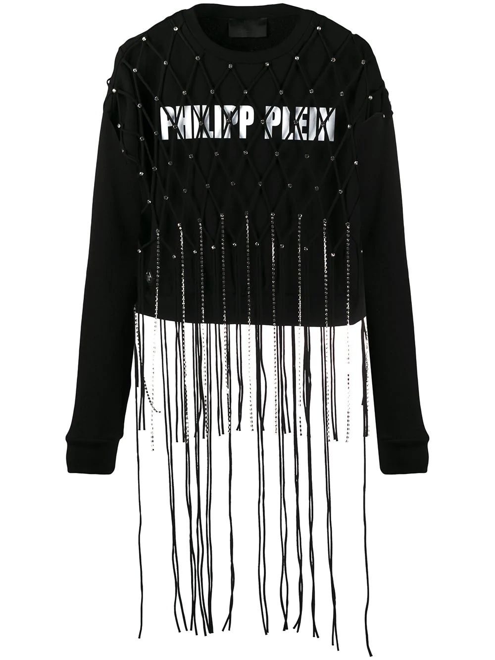 crystal-net fringe crop top - 1