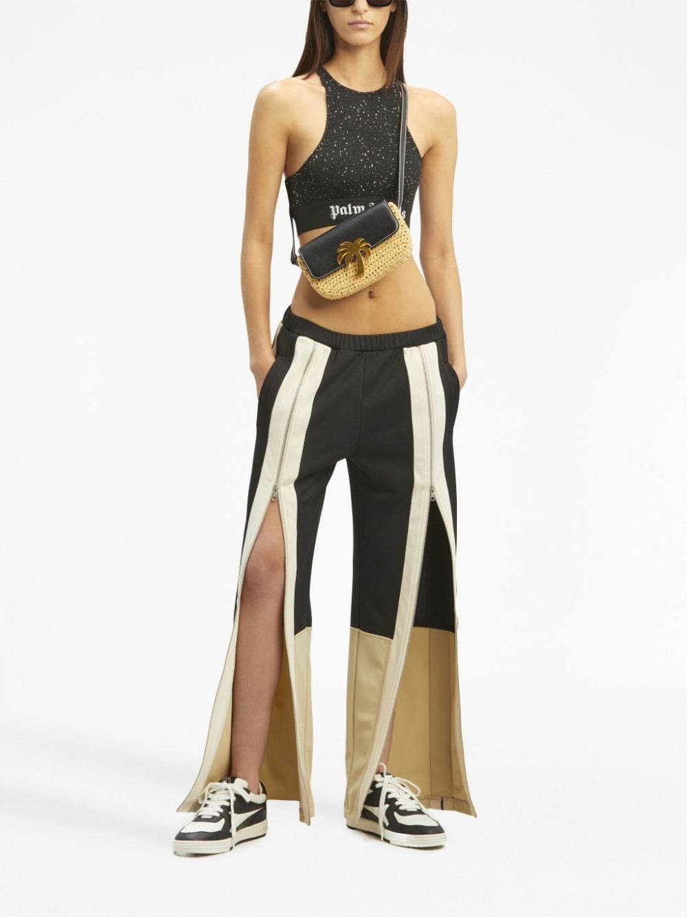 zip-detailing striped trousers - 2