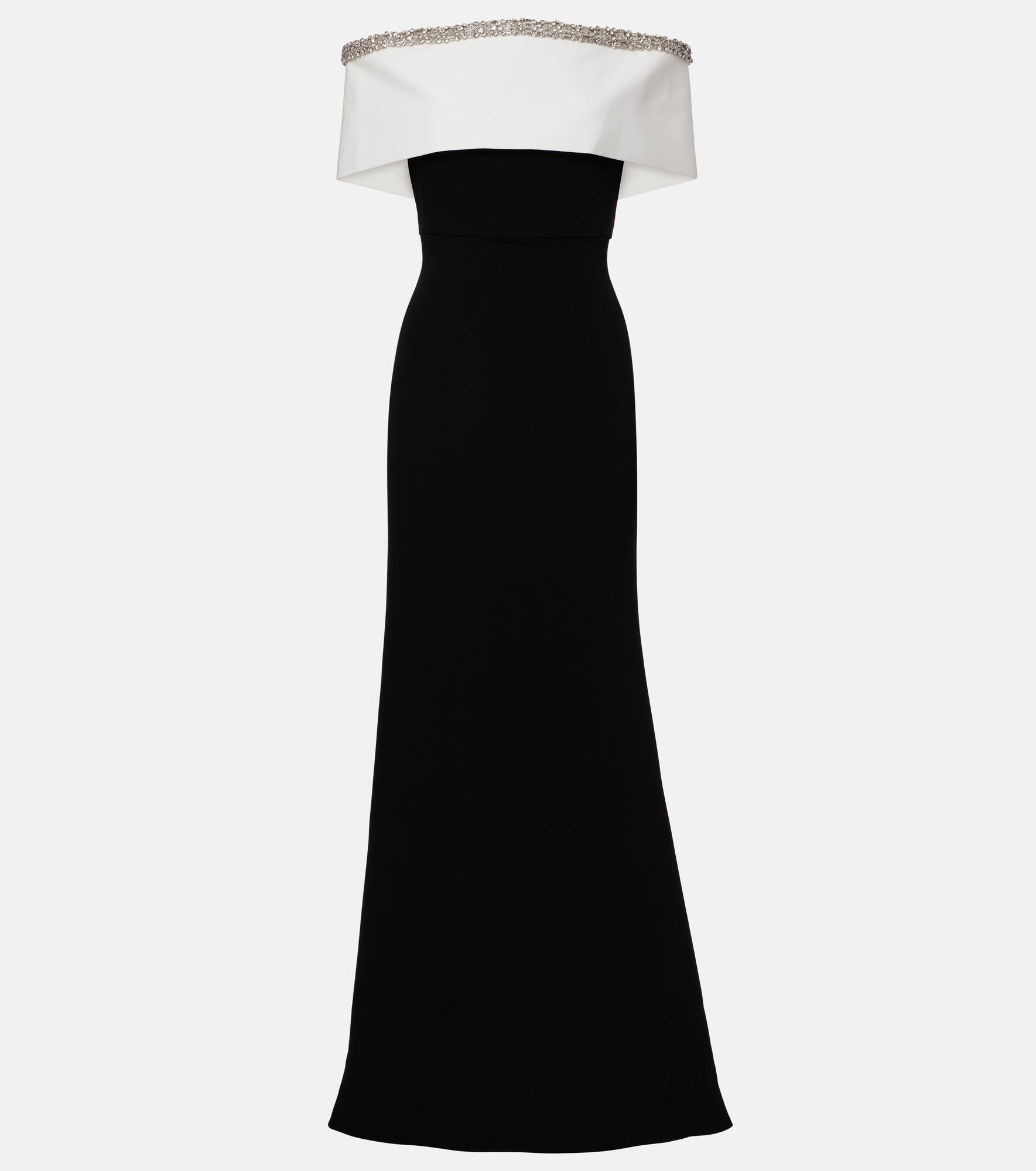 Embellished off-shoulder crêpe satin gown - 1