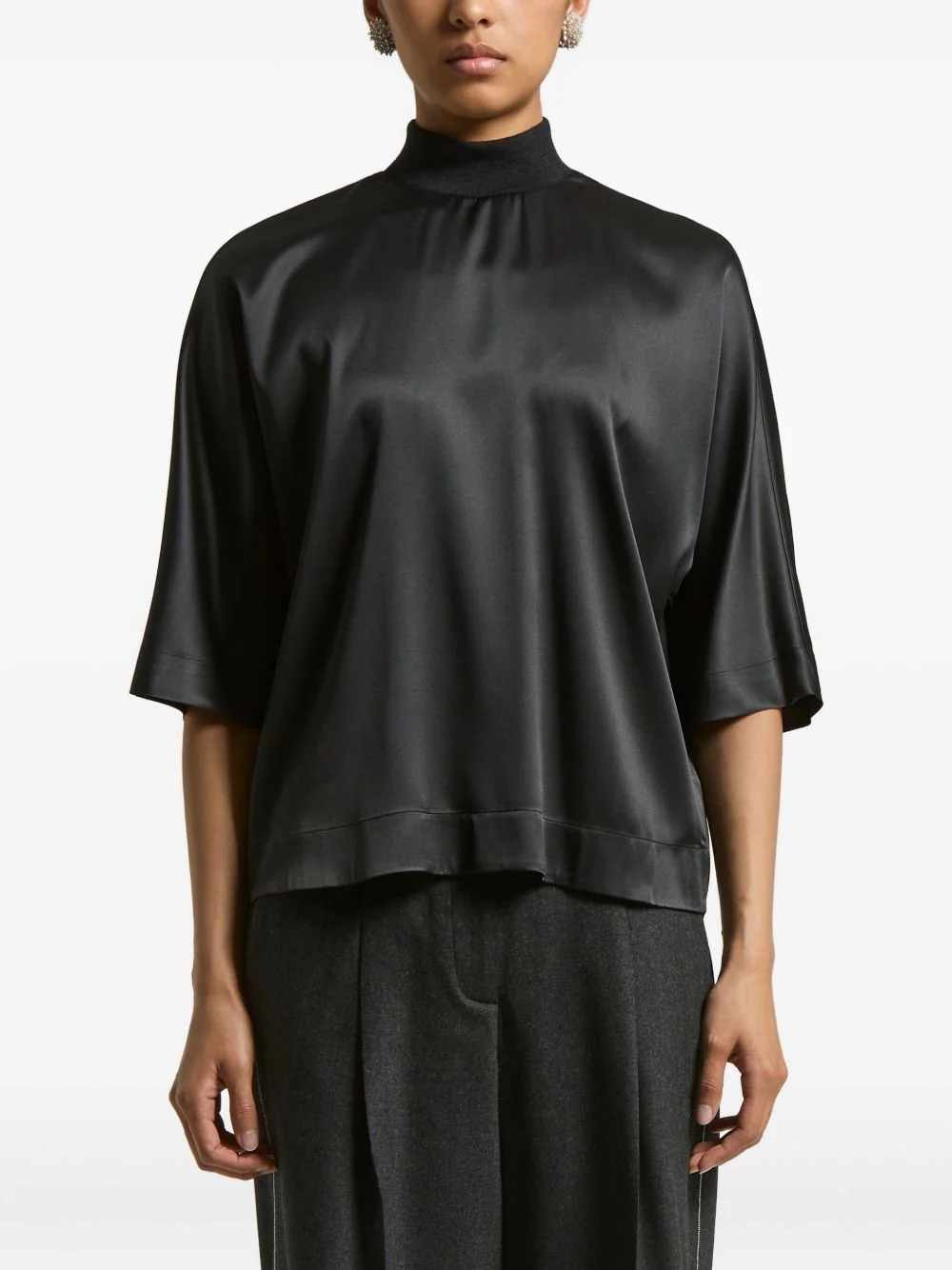 high-neck short-sleeves top - 1