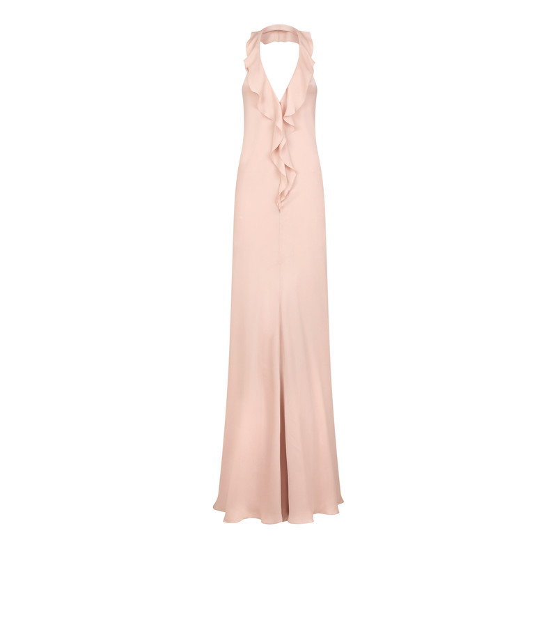 HALTERNECK EVENING DRESS WITH RUFFLE DETAIL 1