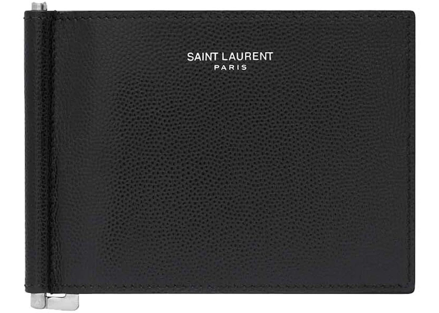 Saint Laurent Paris Bill Clip Wallet in Grain de Poudre Embossed Leather Black - 1