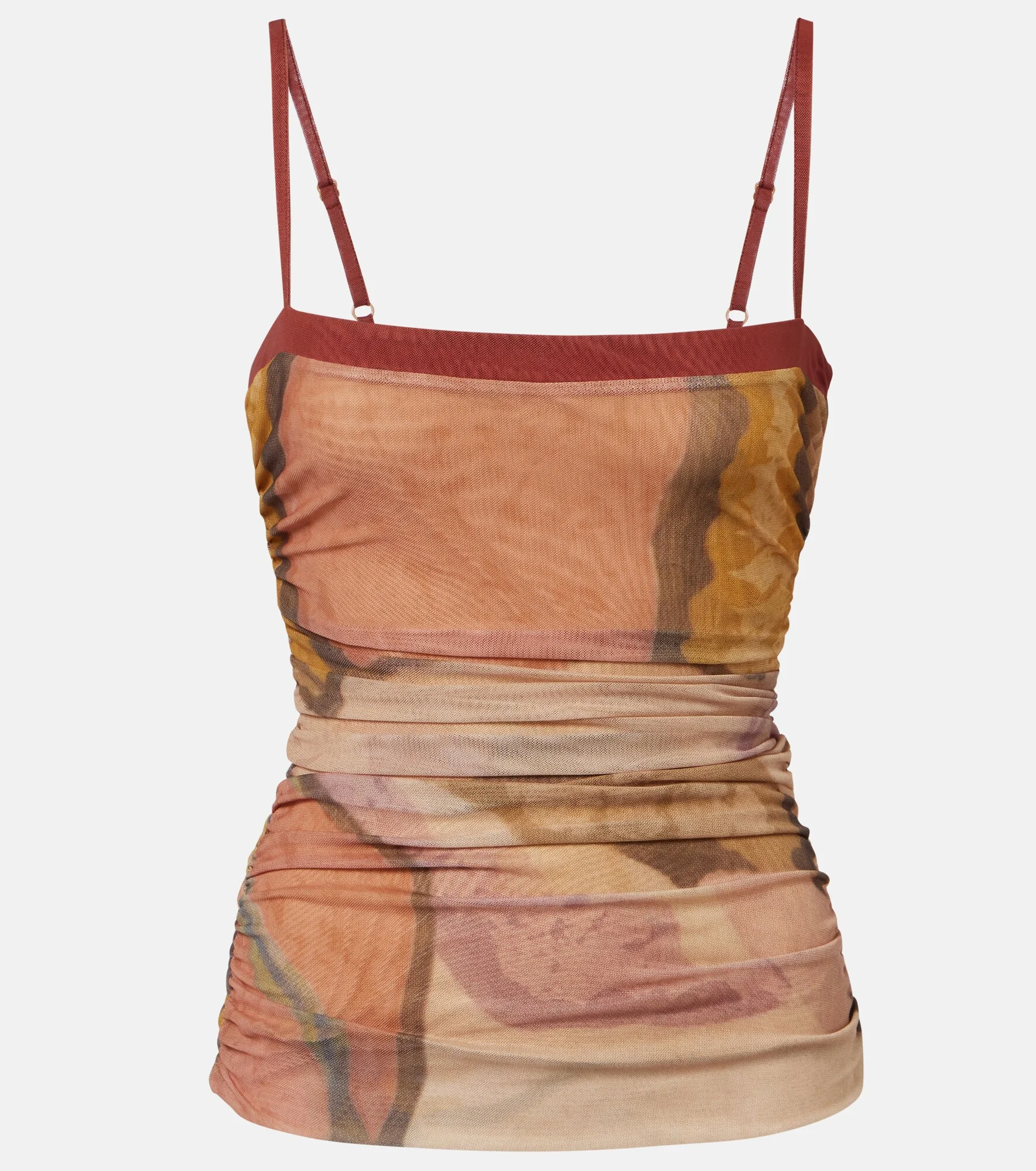 Gathered printed mesh tank top - 1
