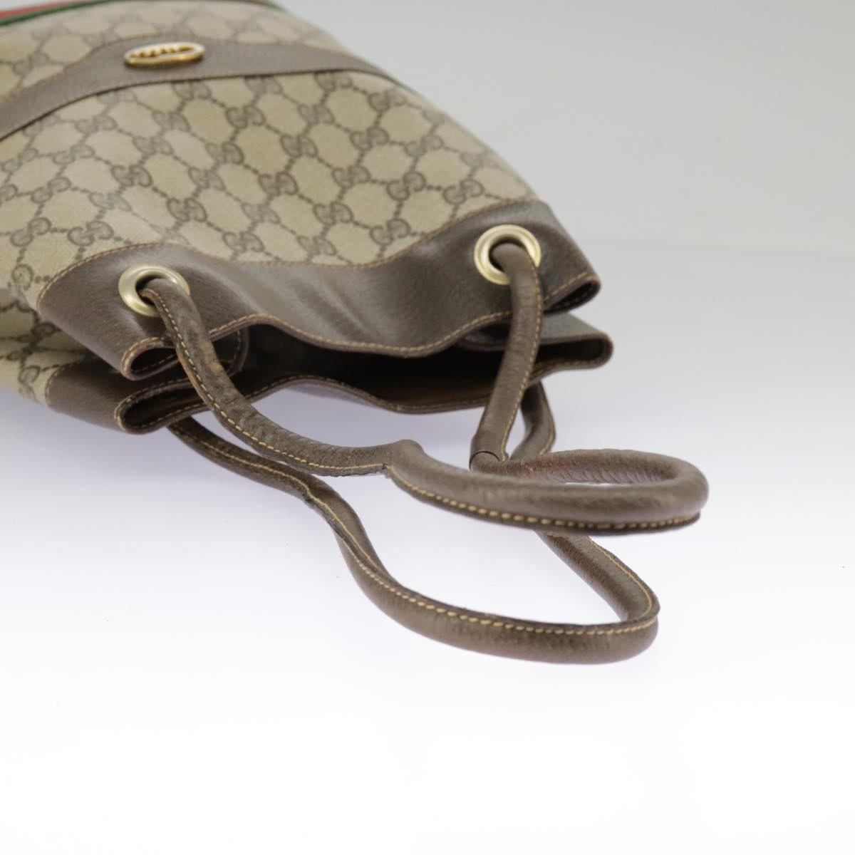 GUCCI GG Supreme Web Sherry Line Hand Bag Pvc Beige Green Red - 7