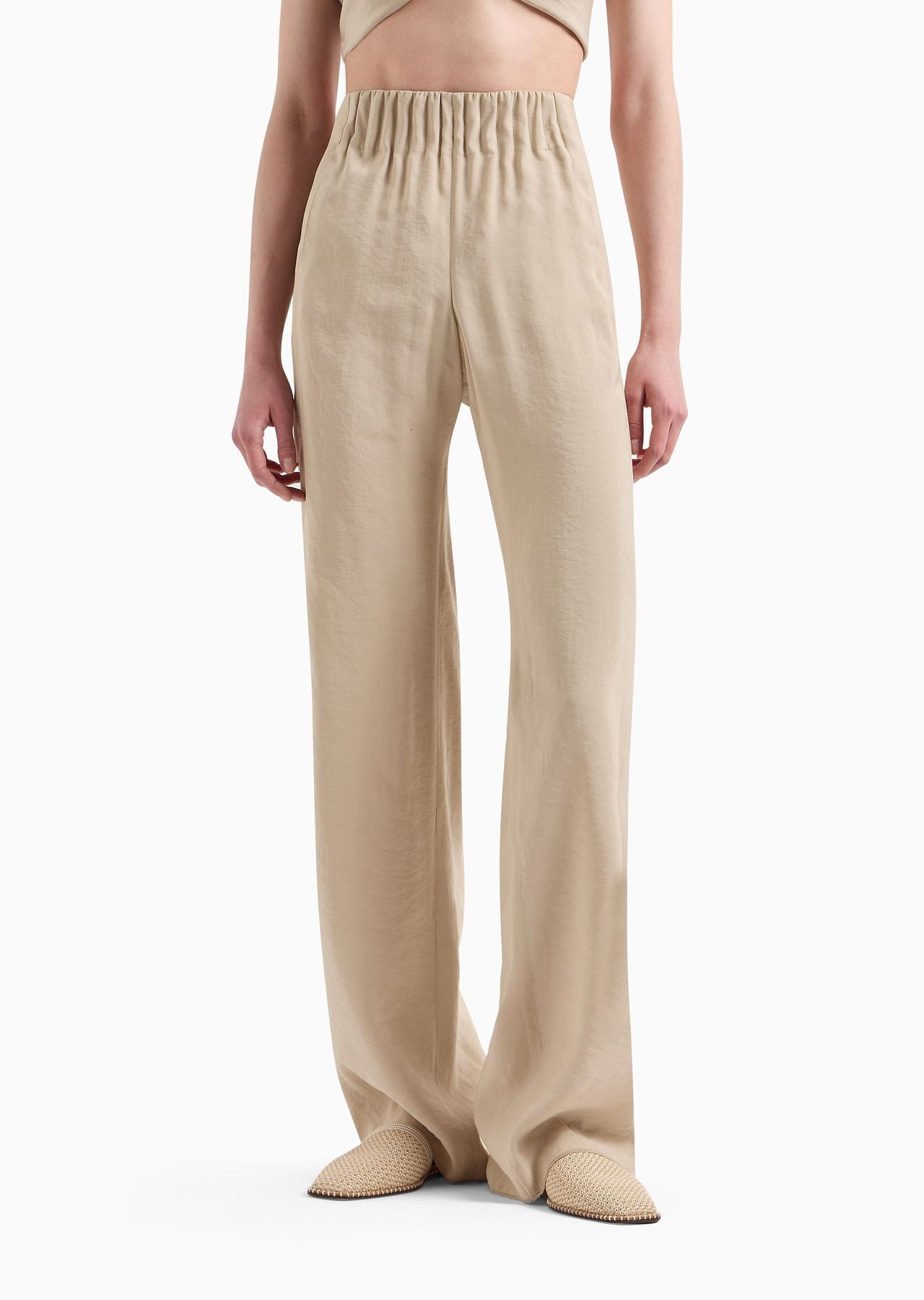 Flowing, washed matte modal trousers with gathered waist - 2