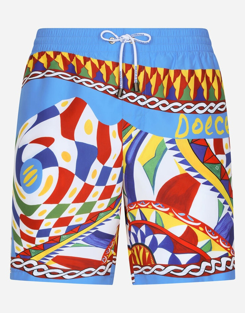 Mid-length swim trunks with Carretto print 1