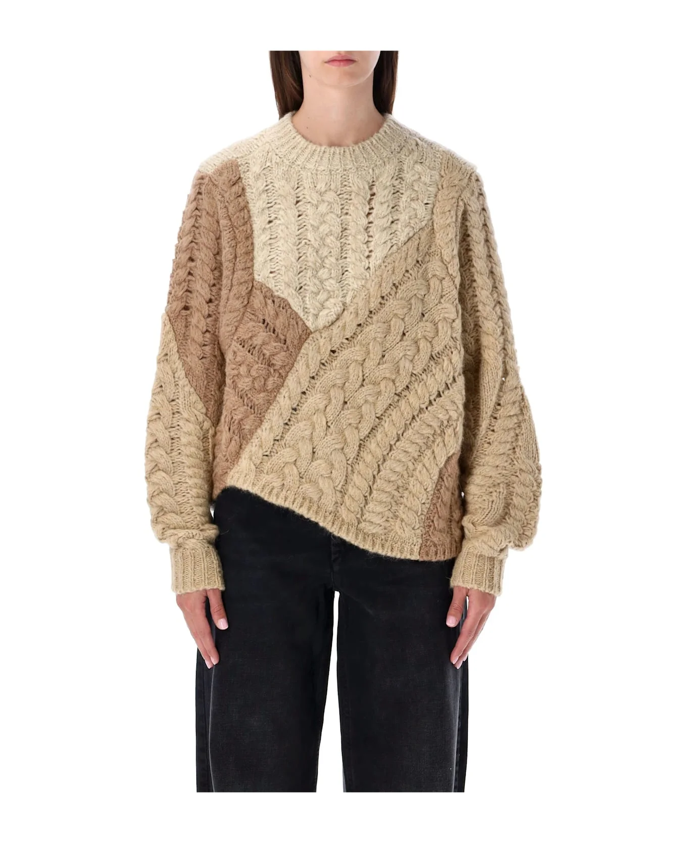 Beige Patchwork Cable Knit Sweater Marant étoile - 1