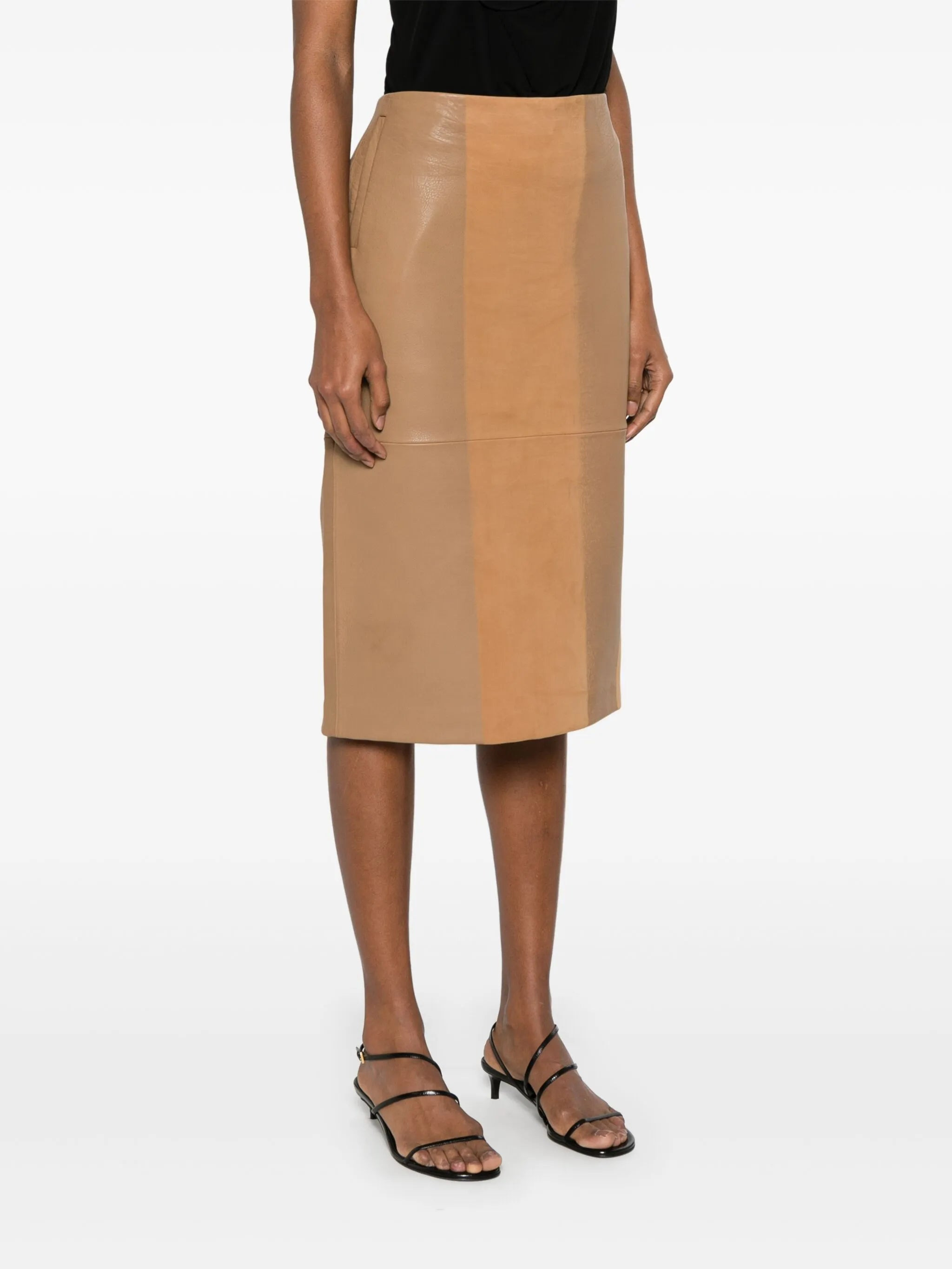 scuffed-leather midi skirt - 3