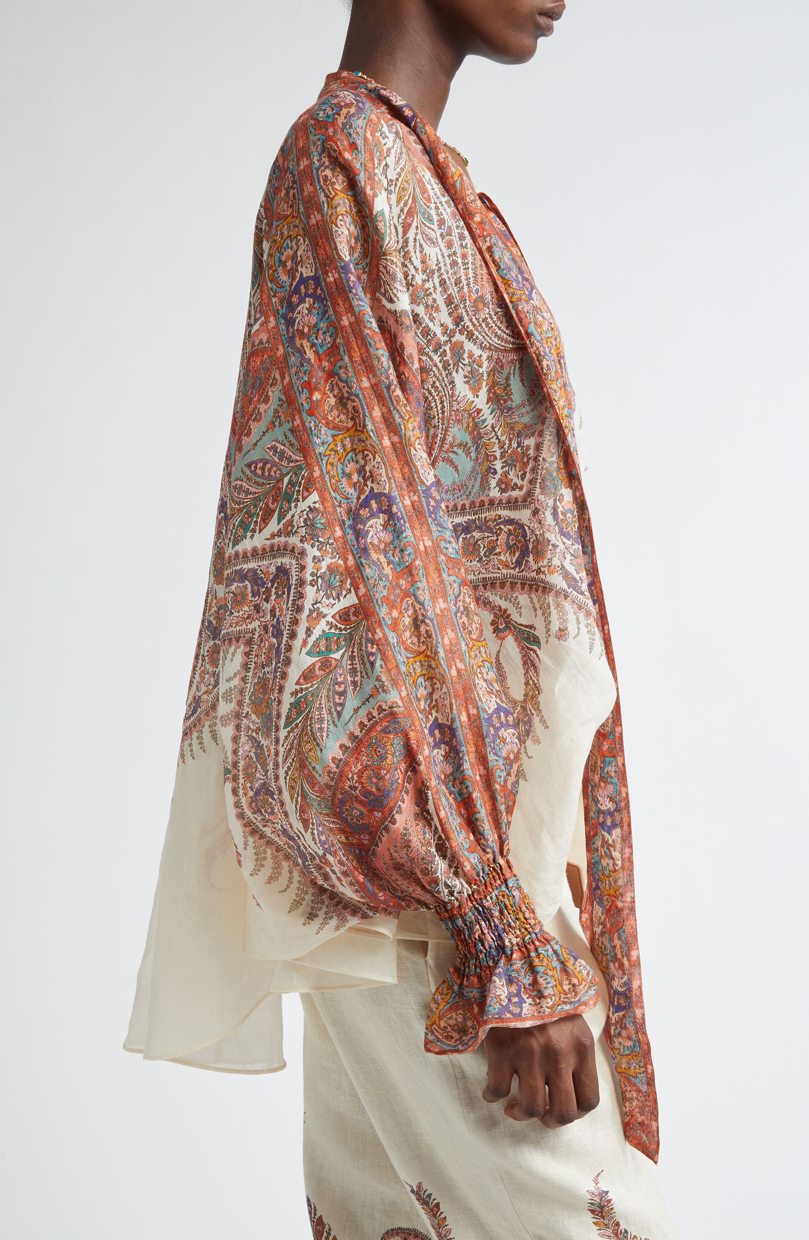 Zimmermann Rhiannon Paisley Tie Neck Top in Cream Paisley at Nordstrom - 5