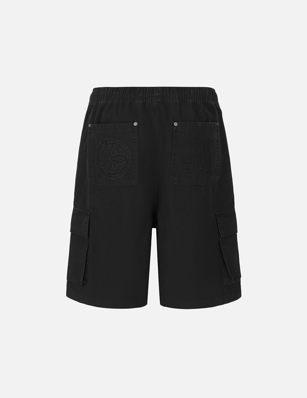 Kamon and "91" Appliqué Embroidery Regular Fit Cargo Shorts - 2