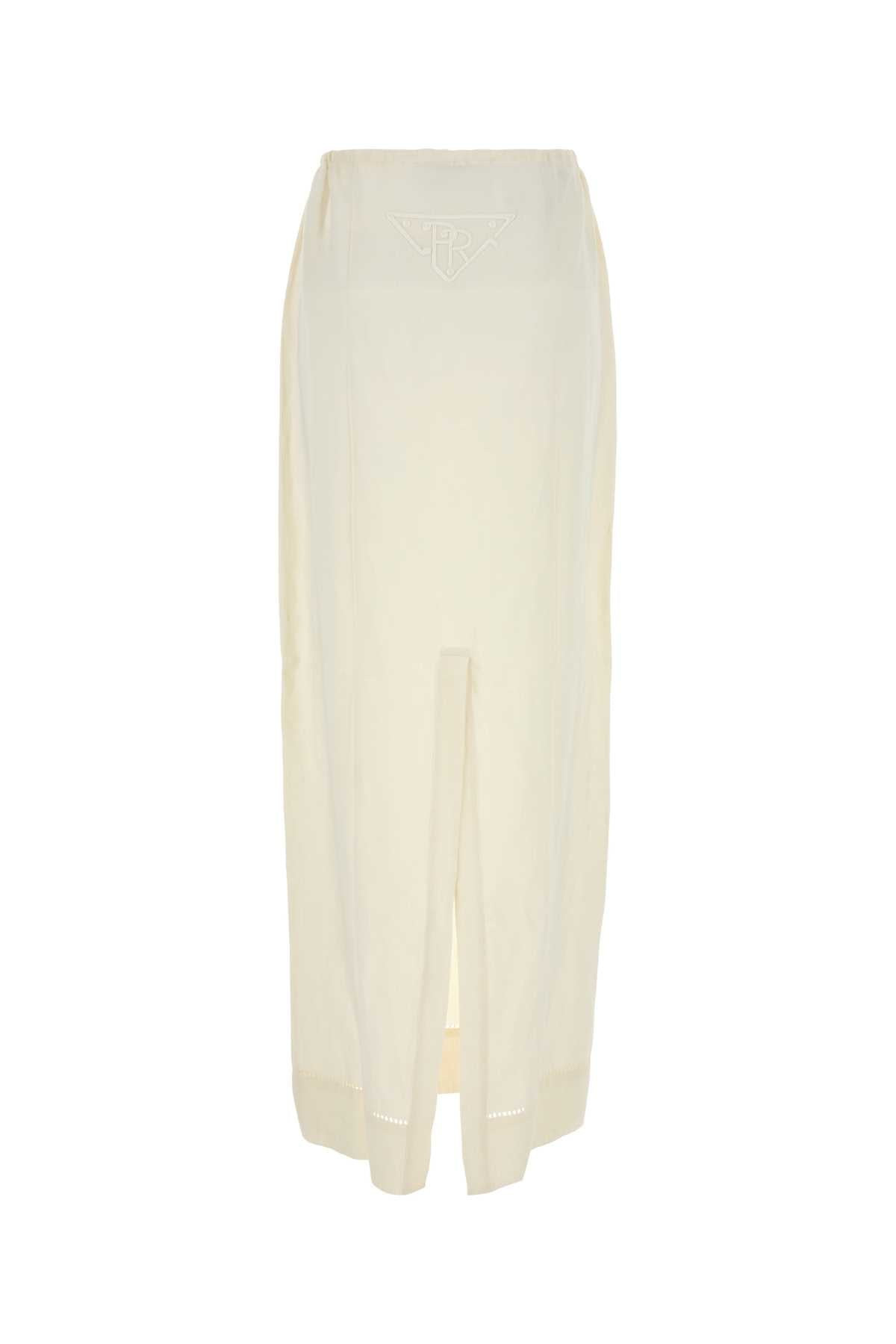 Prada Women Ivory Linen Skirt - 2