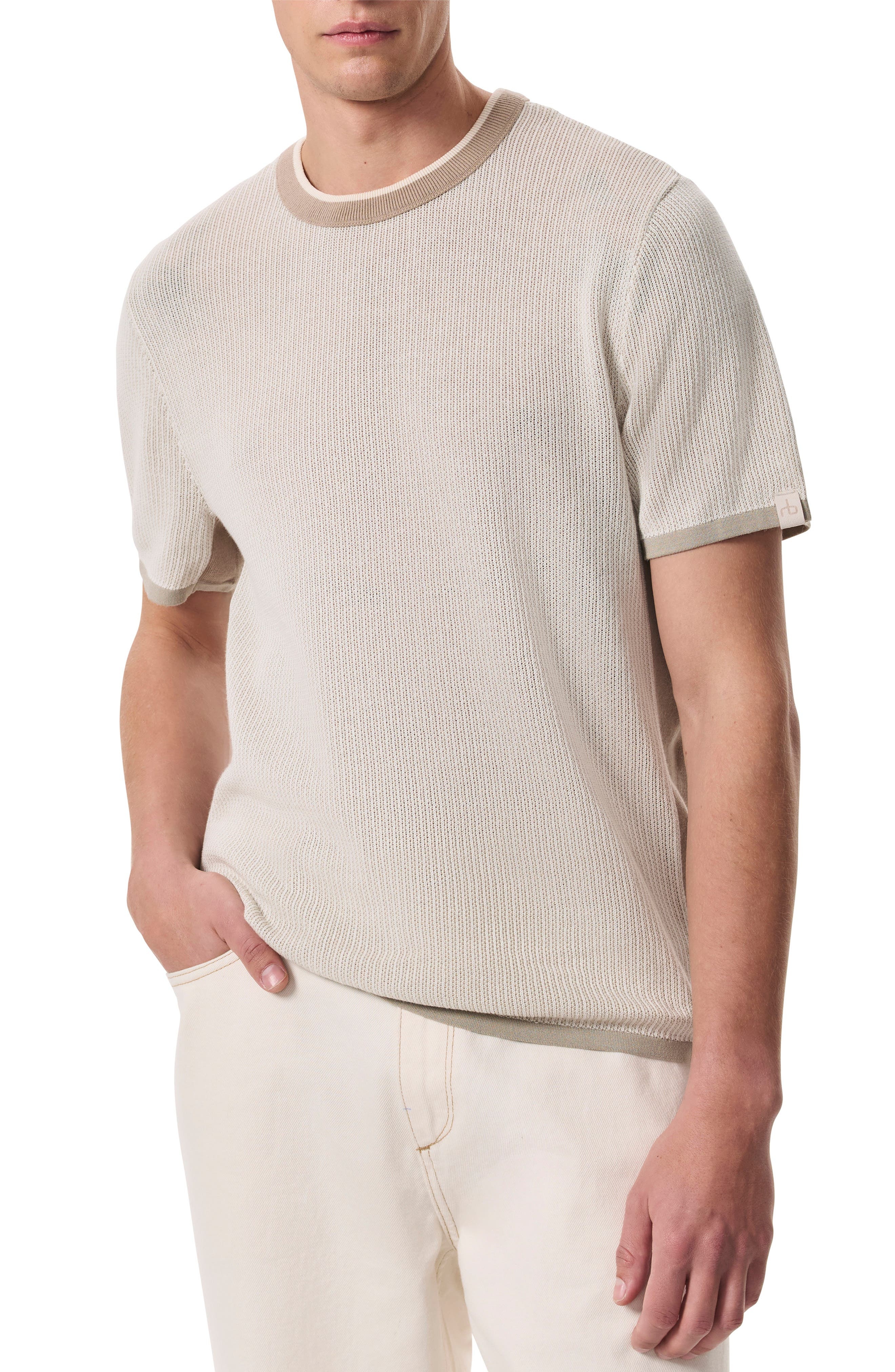 rag & bone Harvey Ringer Cotton Blend Mesh T-Shirt in Light Beige at Nordstrom - 1
