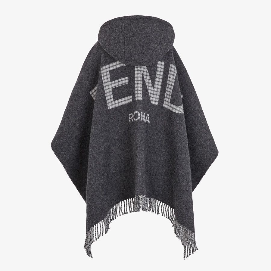 Gray wool and cashmere poncho - 2