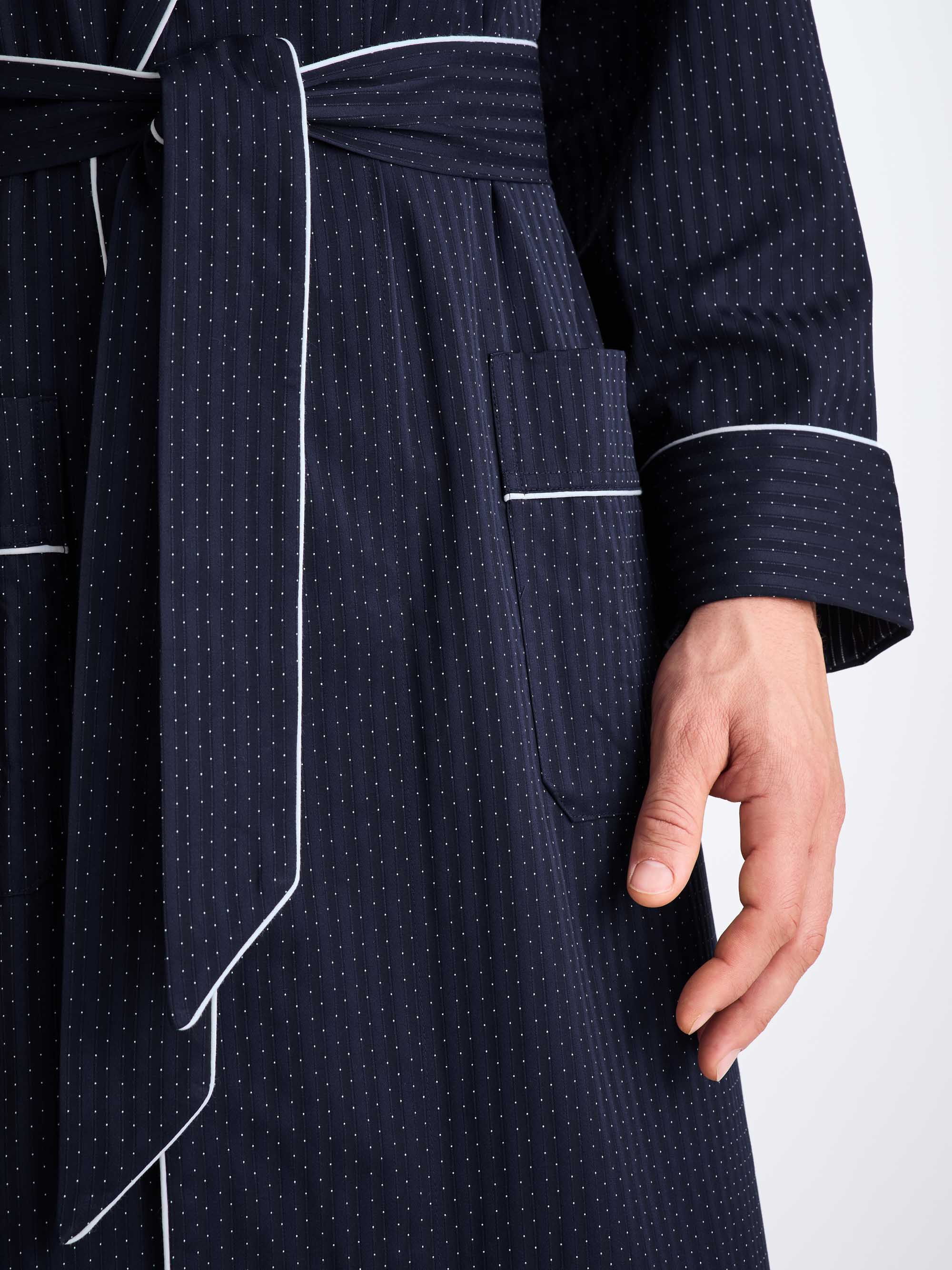Men's Dressing Gown Royal 40 Cotton Satin Navy - 6