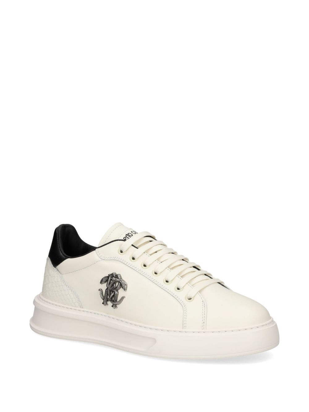 logo-plaque snakeskin sneakers - 2