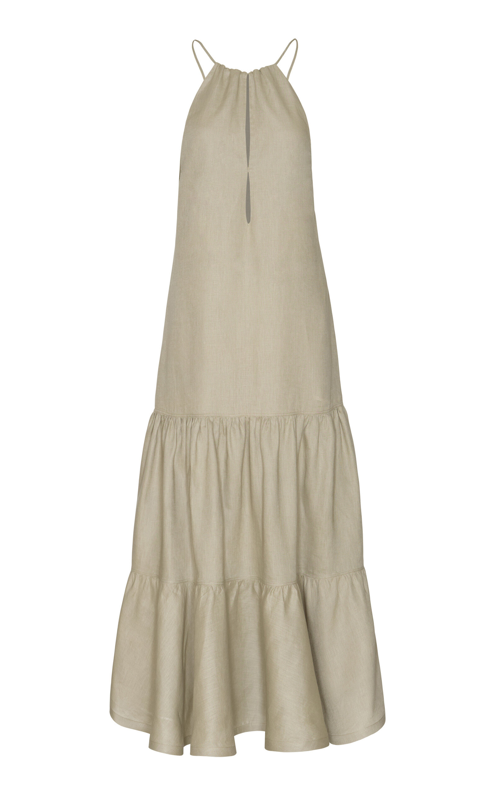 Lienzo Natural Tiered Linen Maxi Dress green - 1