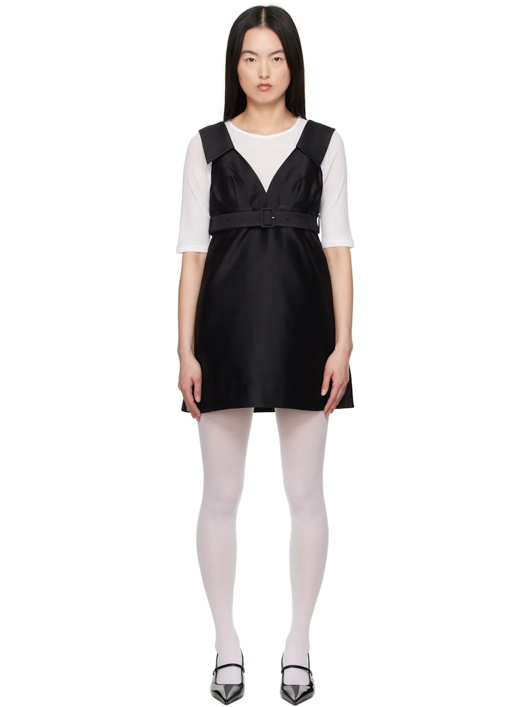 Black A-Line Lapel Minidress - 1