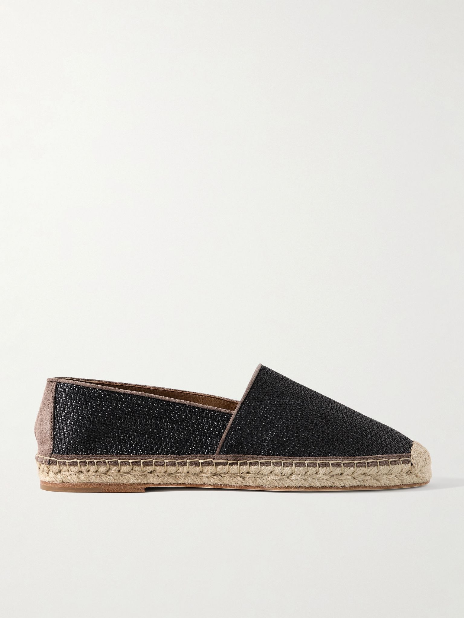 Suede-Trimmed Raffia Espadrilles Black - 1