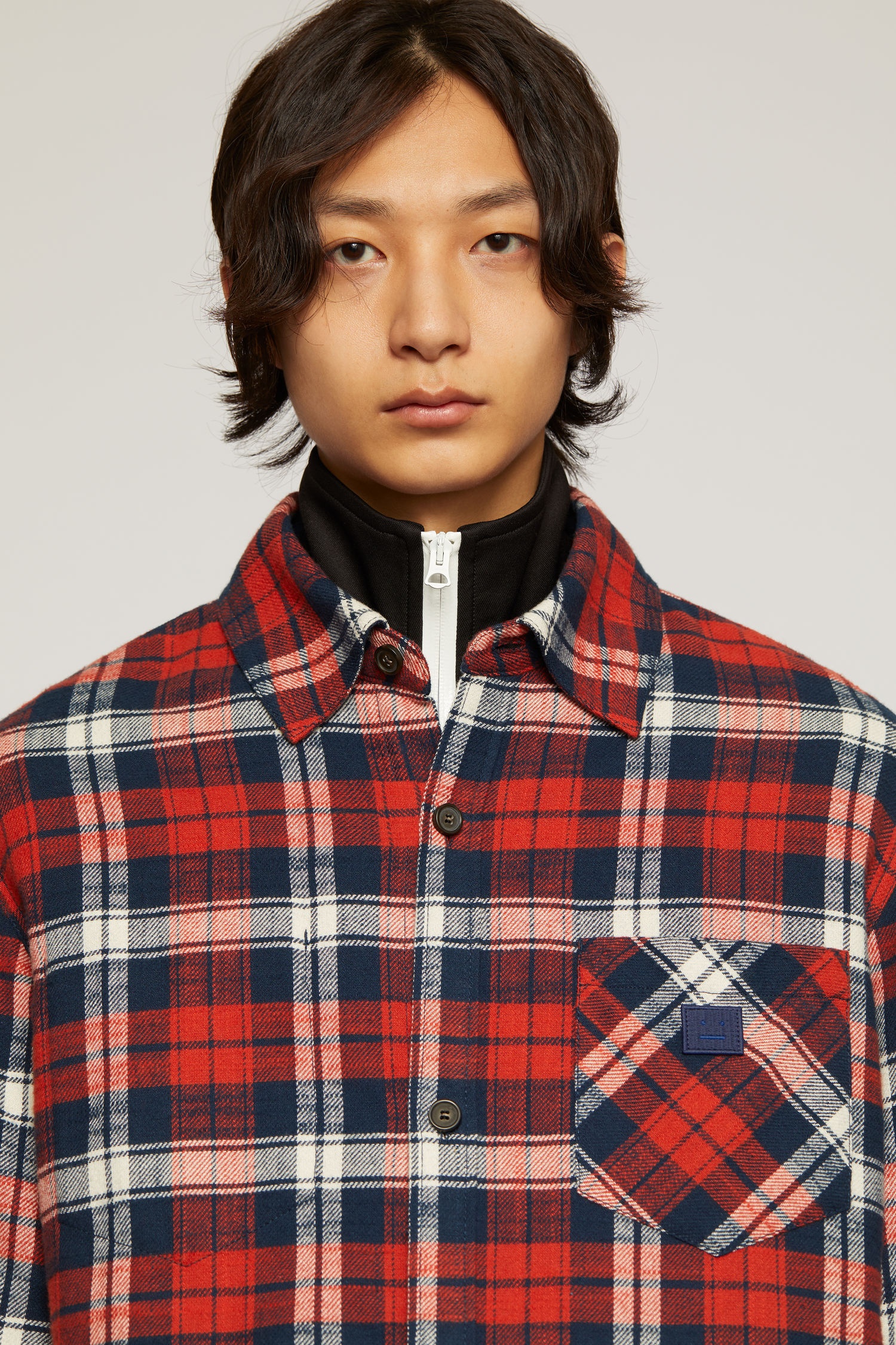 Face patch flannel overshirt red/navy - 6