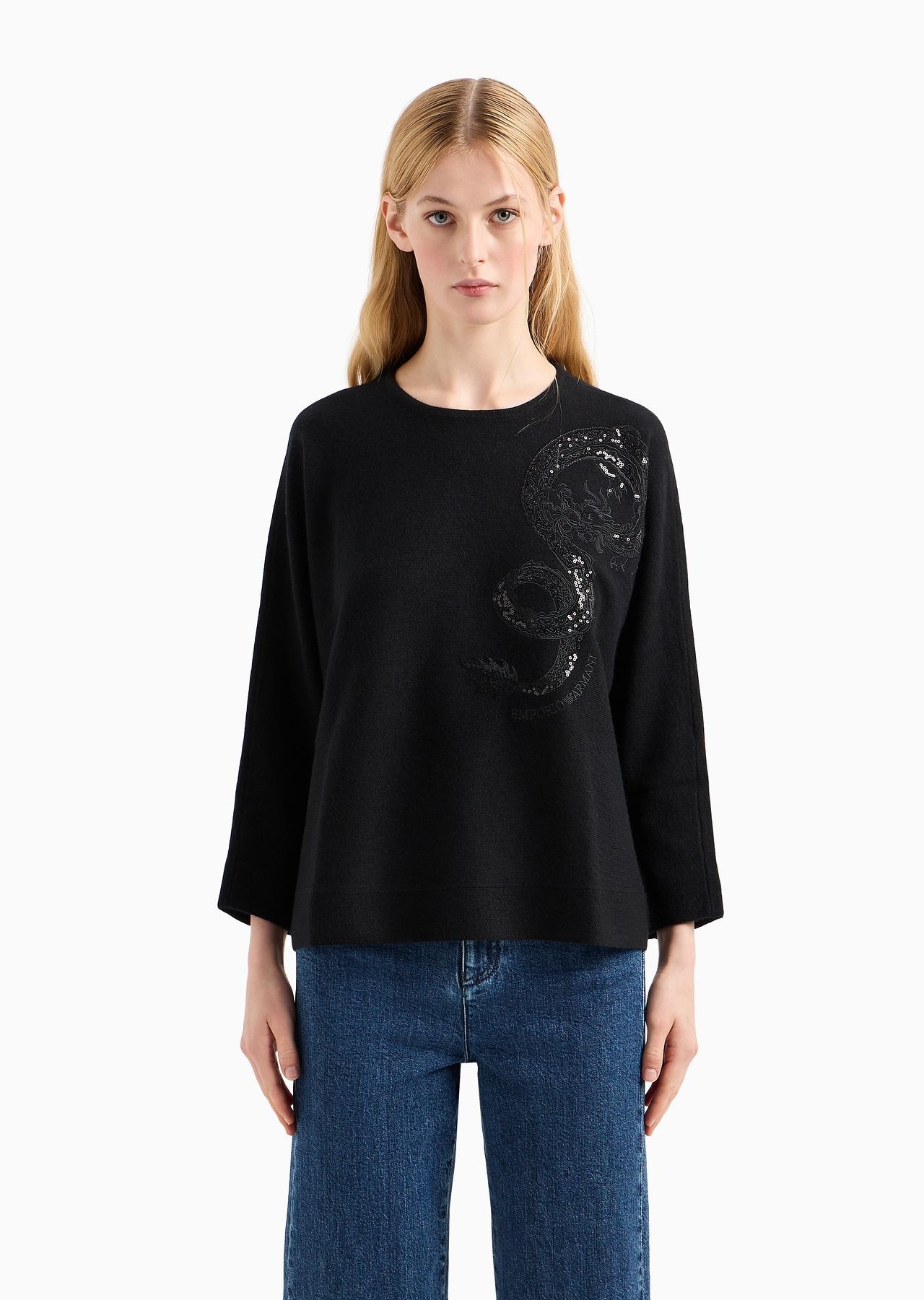 Virgin-wool and cashmere jumper with dragon embroidery - 2