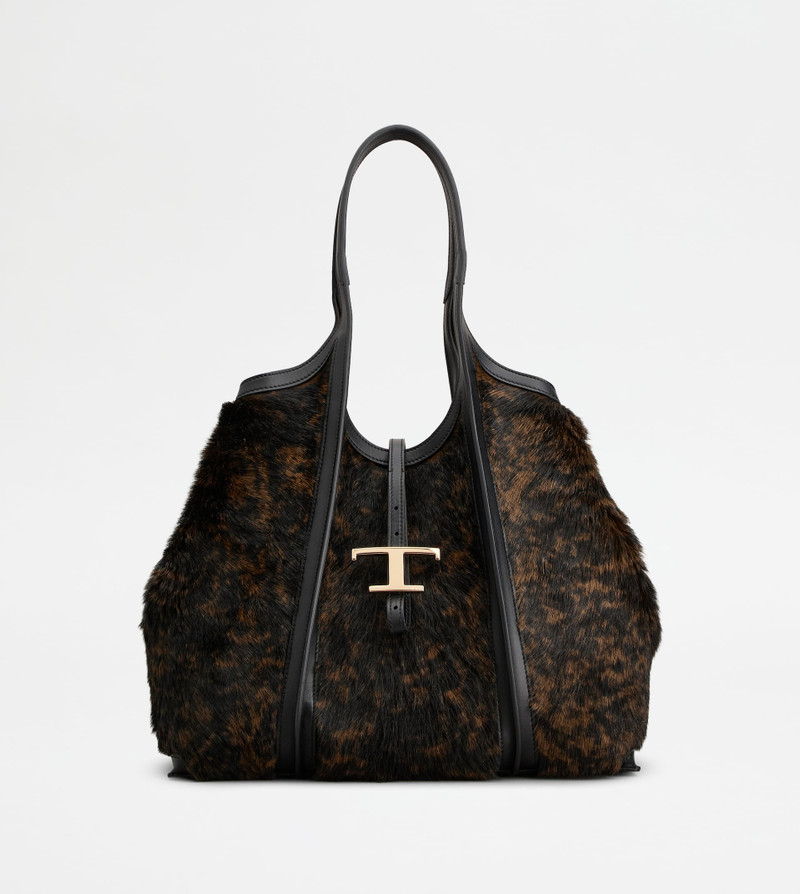 T TIMELESS SHOPPING BAG IN PONY EFFECT LEATHER MEDIUM - BLACK, BROWN 1