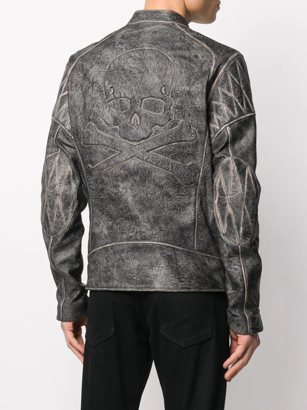 embossed skull moto jacket - 4