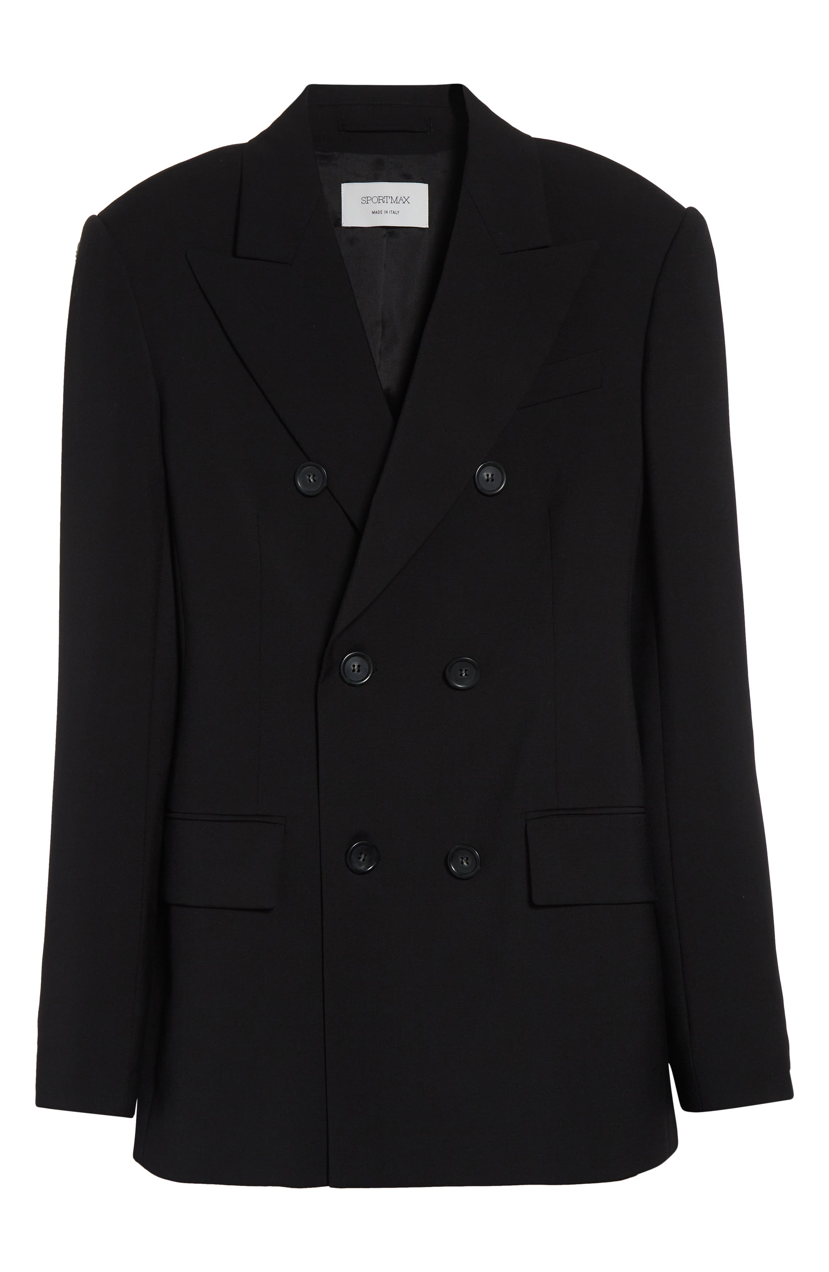 SPORTMAX Adamo Double Breasted Tailored Virgin Wool Blazer in Black at Nordstrom - 7
