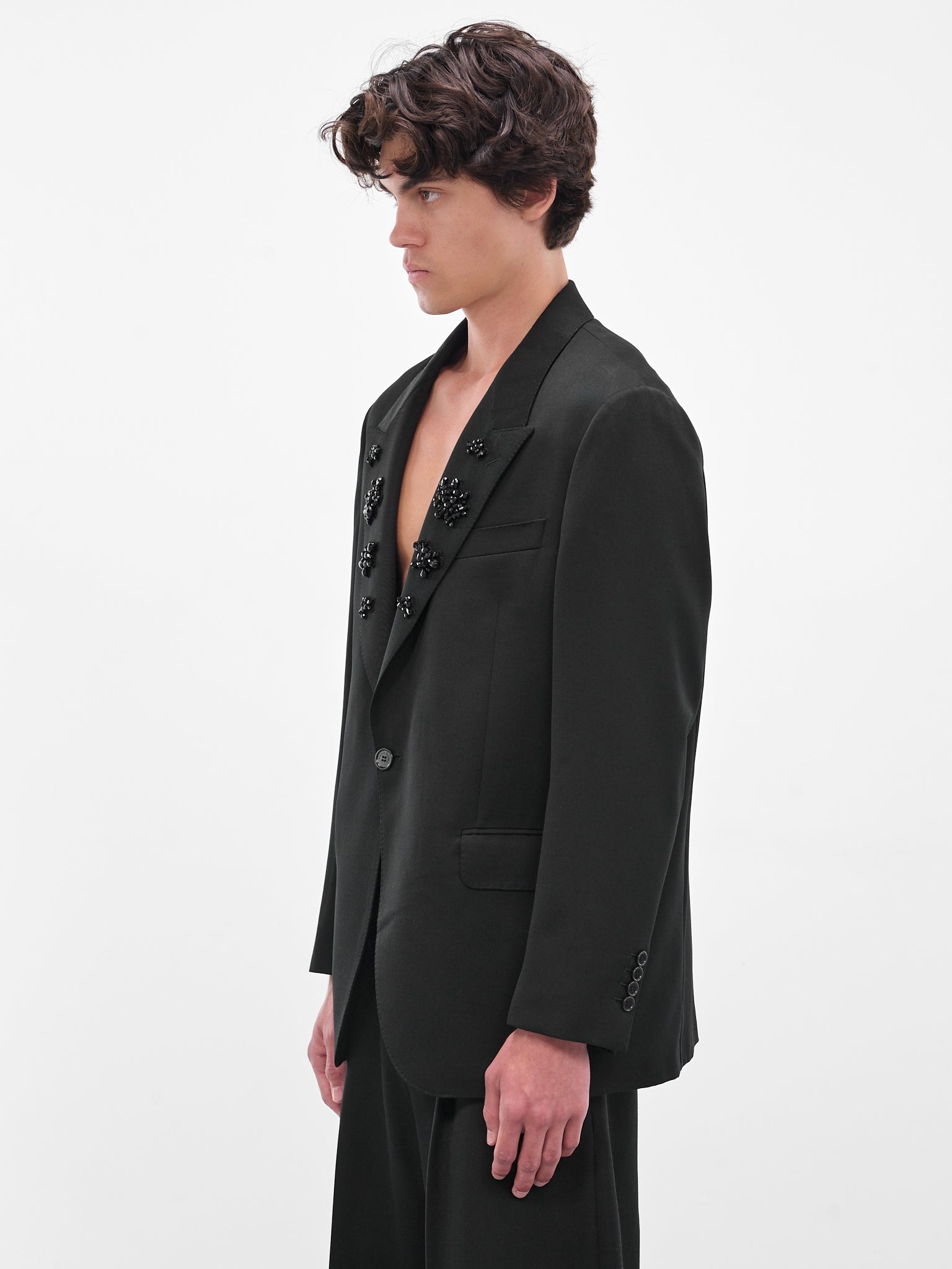 Black Relaxed Wide Peak Jacket - 2