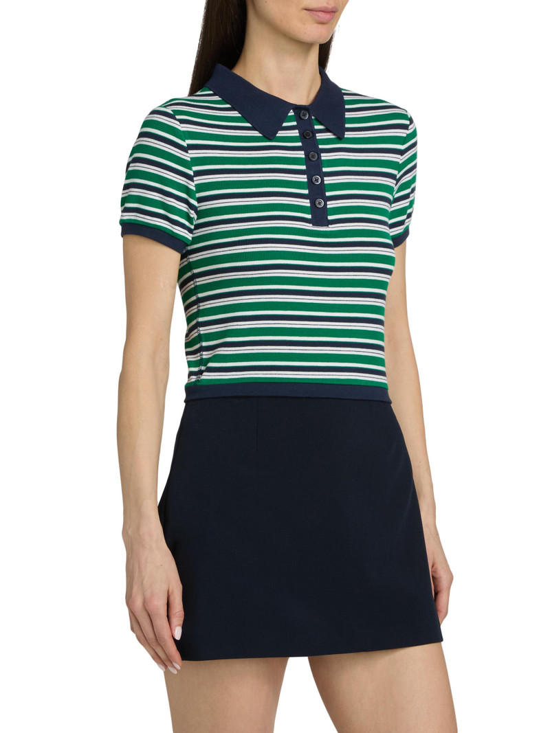 Women's Marnie Striped Knit Crop Polo Top - Kelly Green Stripe 4